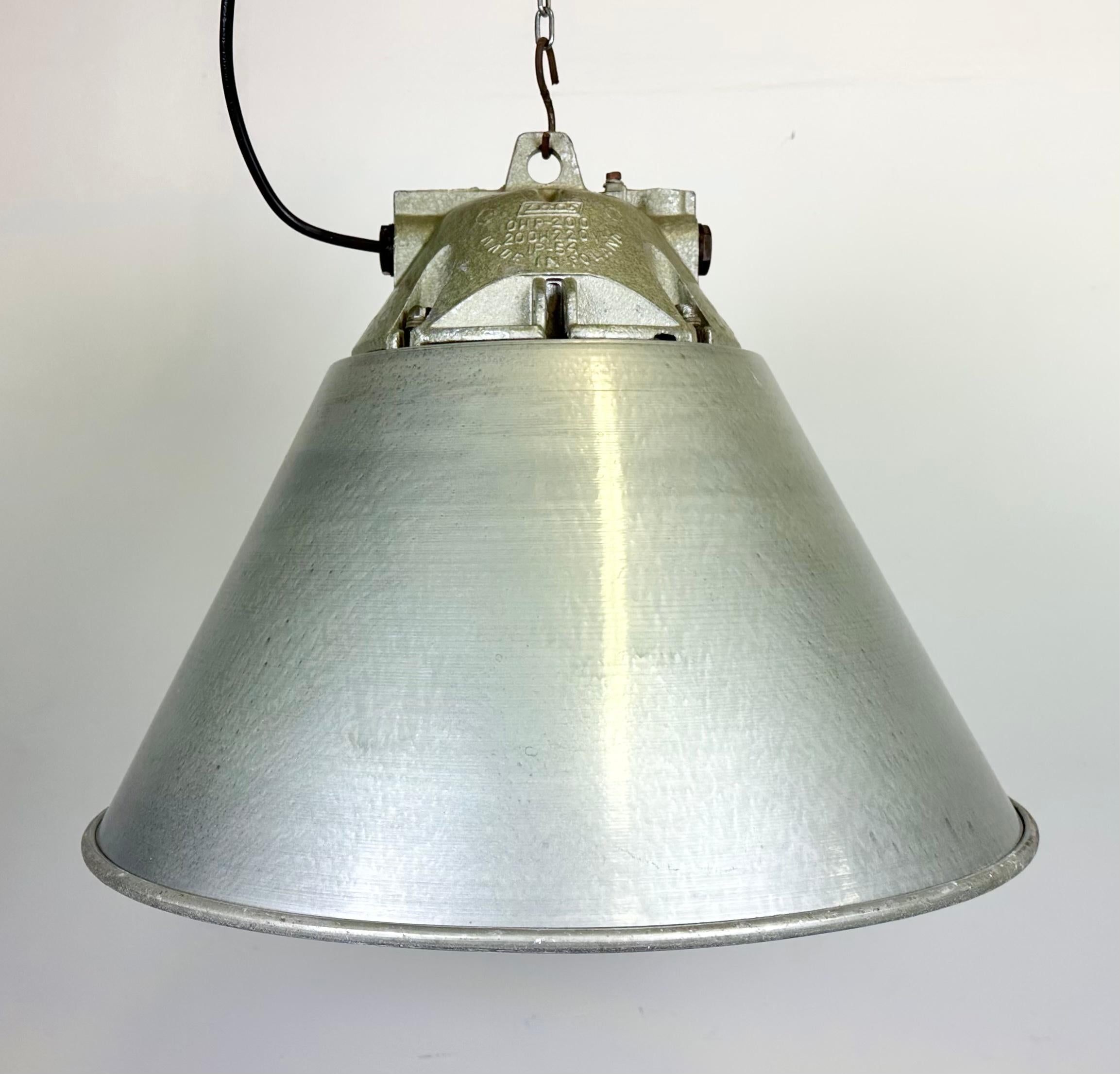 Polish Grey Industrial Explosion Proof Lamp with Aluminum Shade from Zaos, 1970s For Sale
