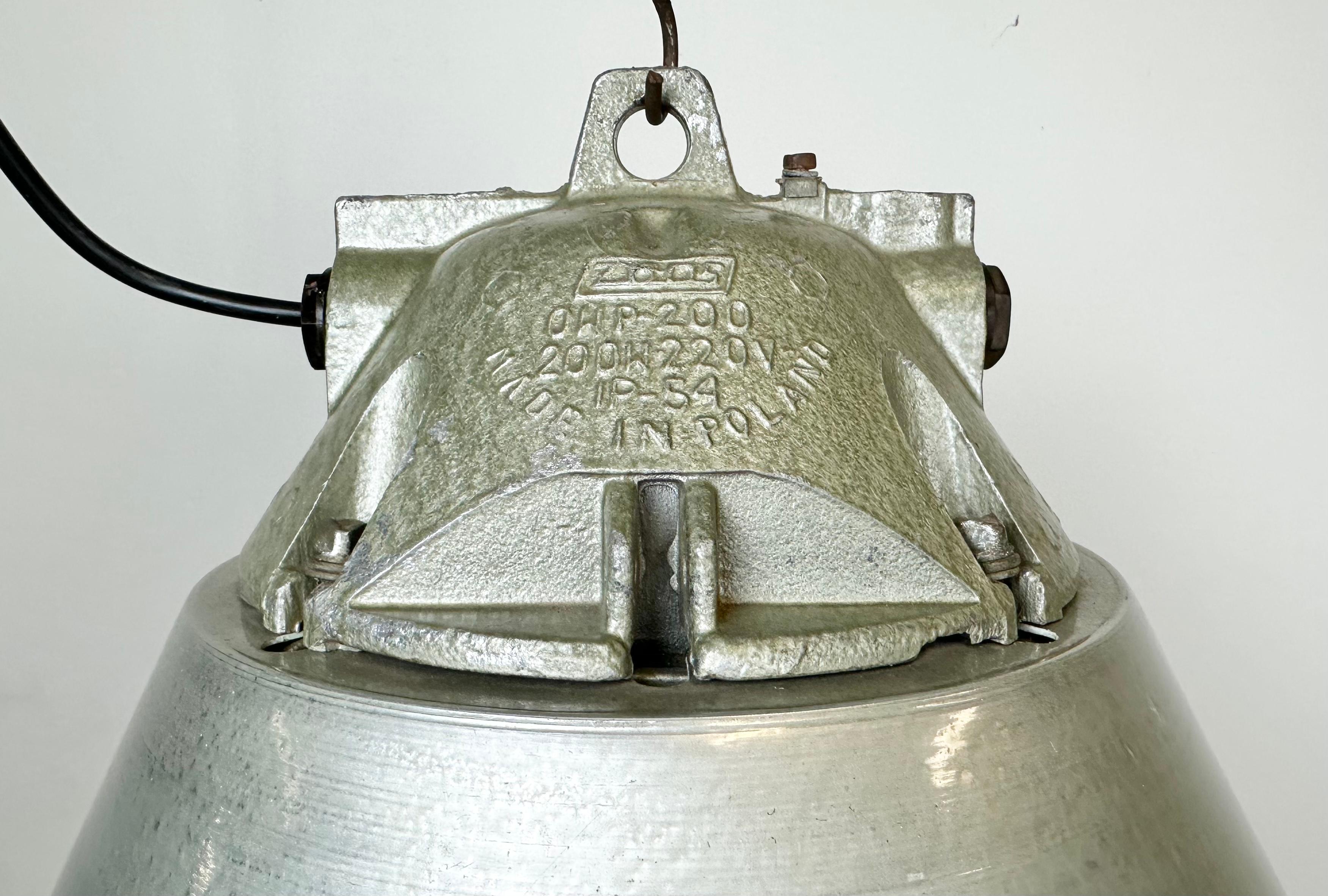 Grey Industrial Explosion Proof Lamp with Aluminum Shade from Zaos, 1970s In Good Condition For Sale In Kojetice, CZ