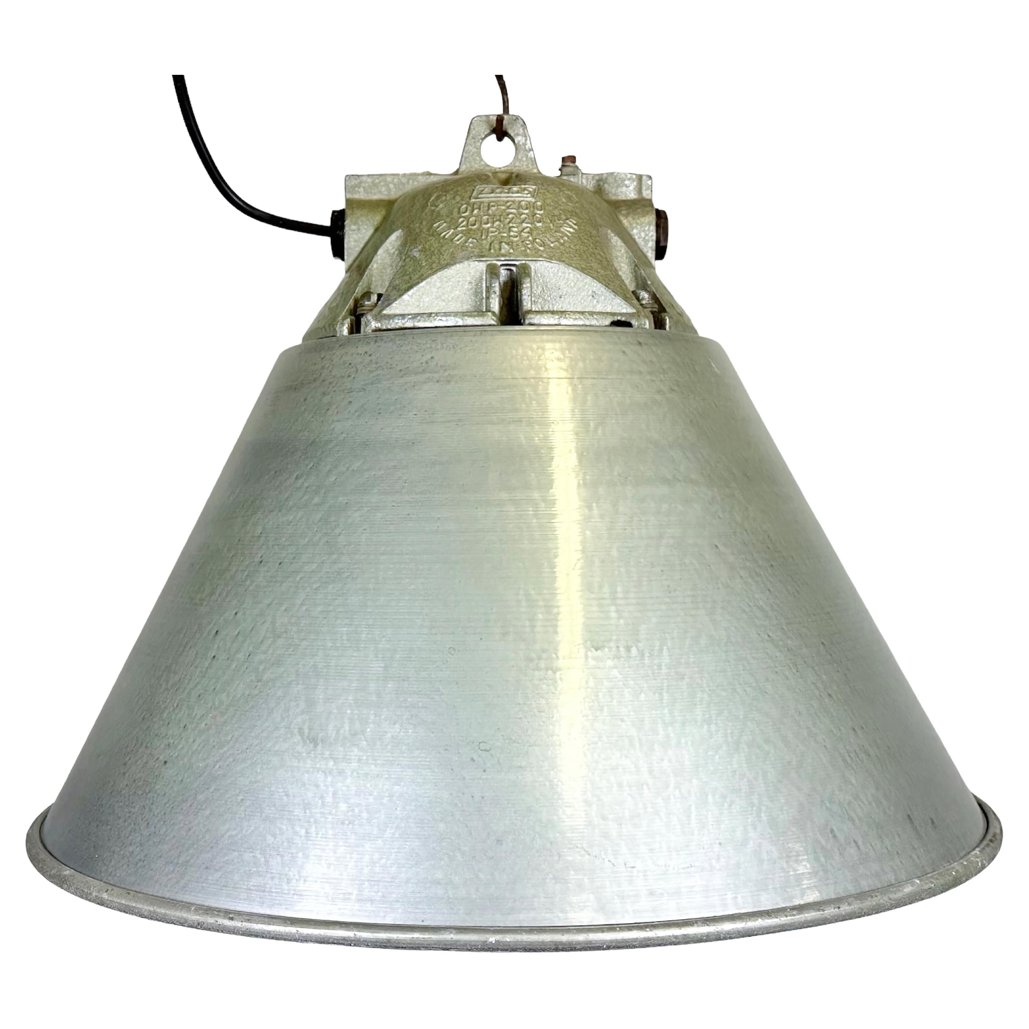 Grey Industrial Explosion Proof Lamp with Aluminum Shade from Zaos, 1970s For Sale