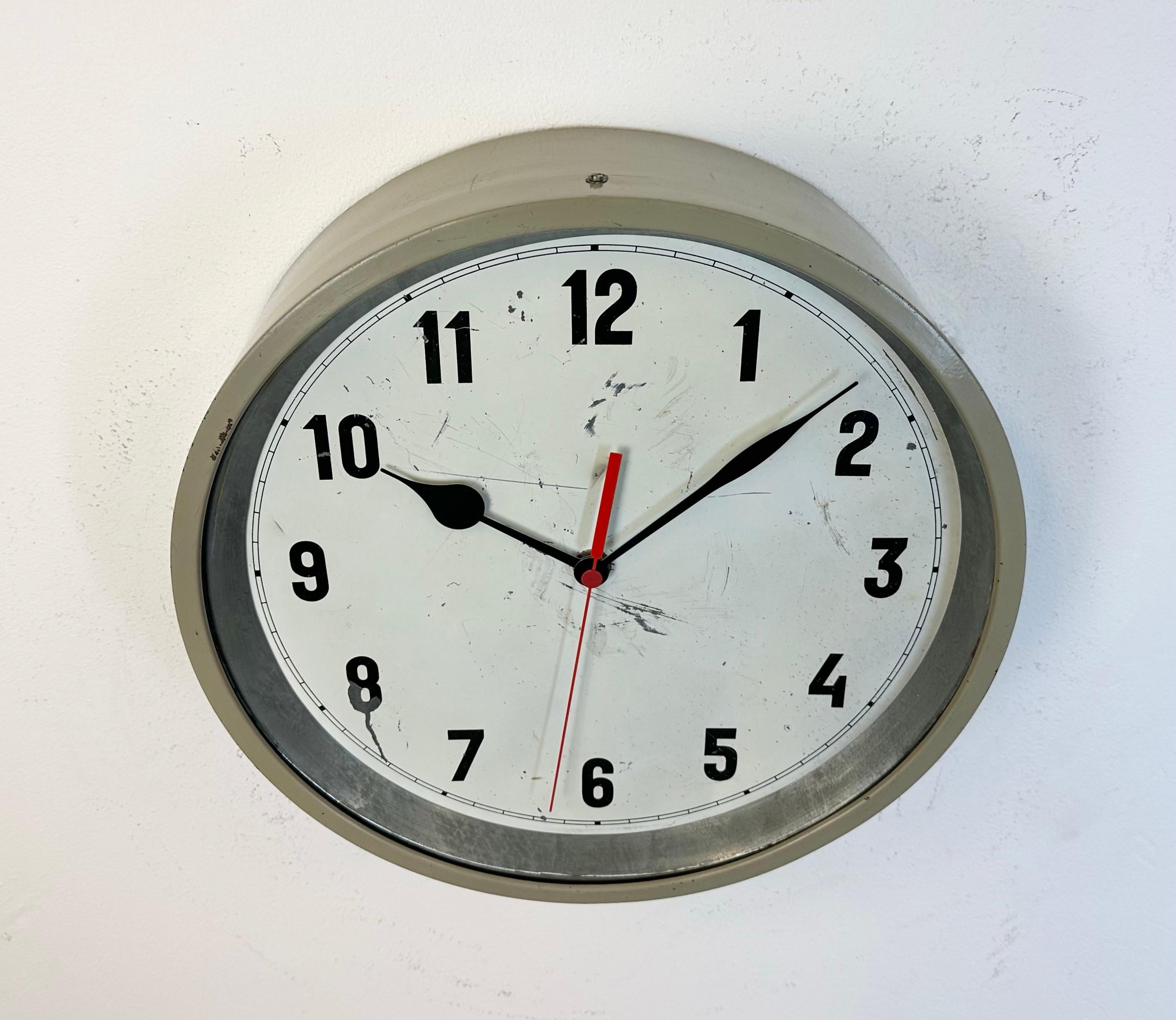 20th Century Grey Industrial Factory Wall Clock, 1950s