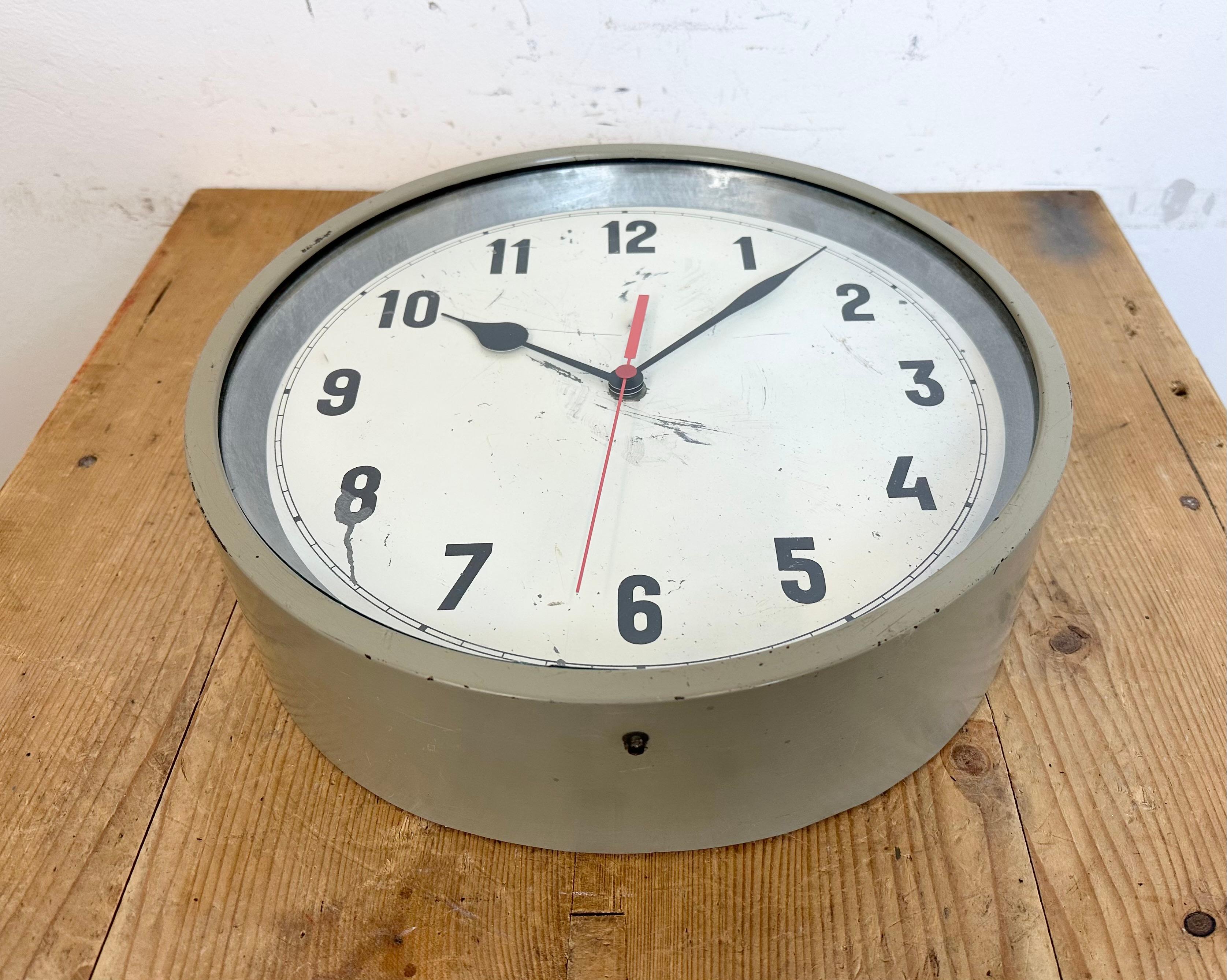 Grey Industrial Factory Wall Clock, 1950s 1