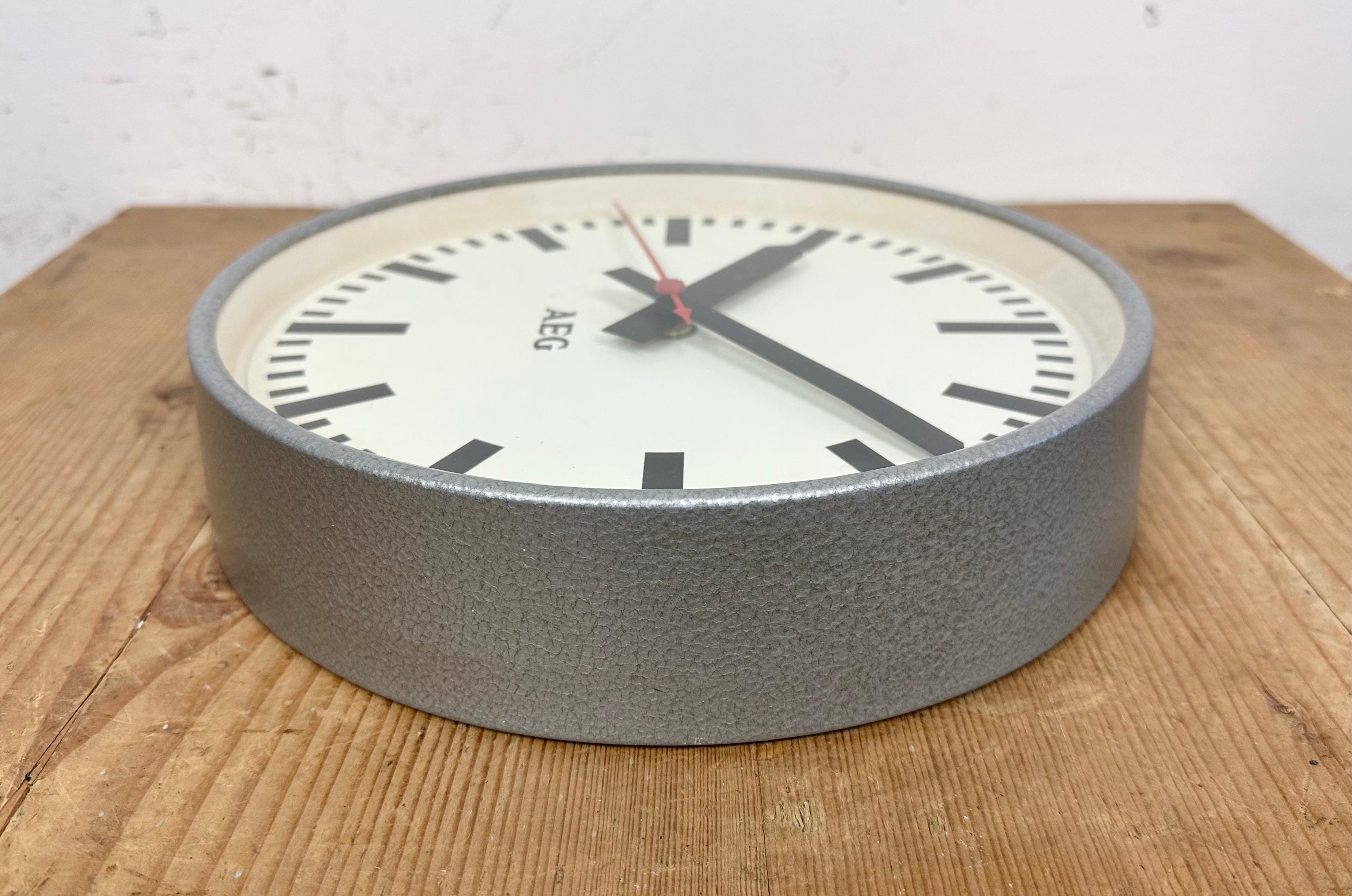 Grey Industrial Factory Wall Clock from AEG, 1960s 4