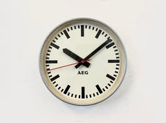 Grey Industrial Factory Wall Clock from AEG, 1960s