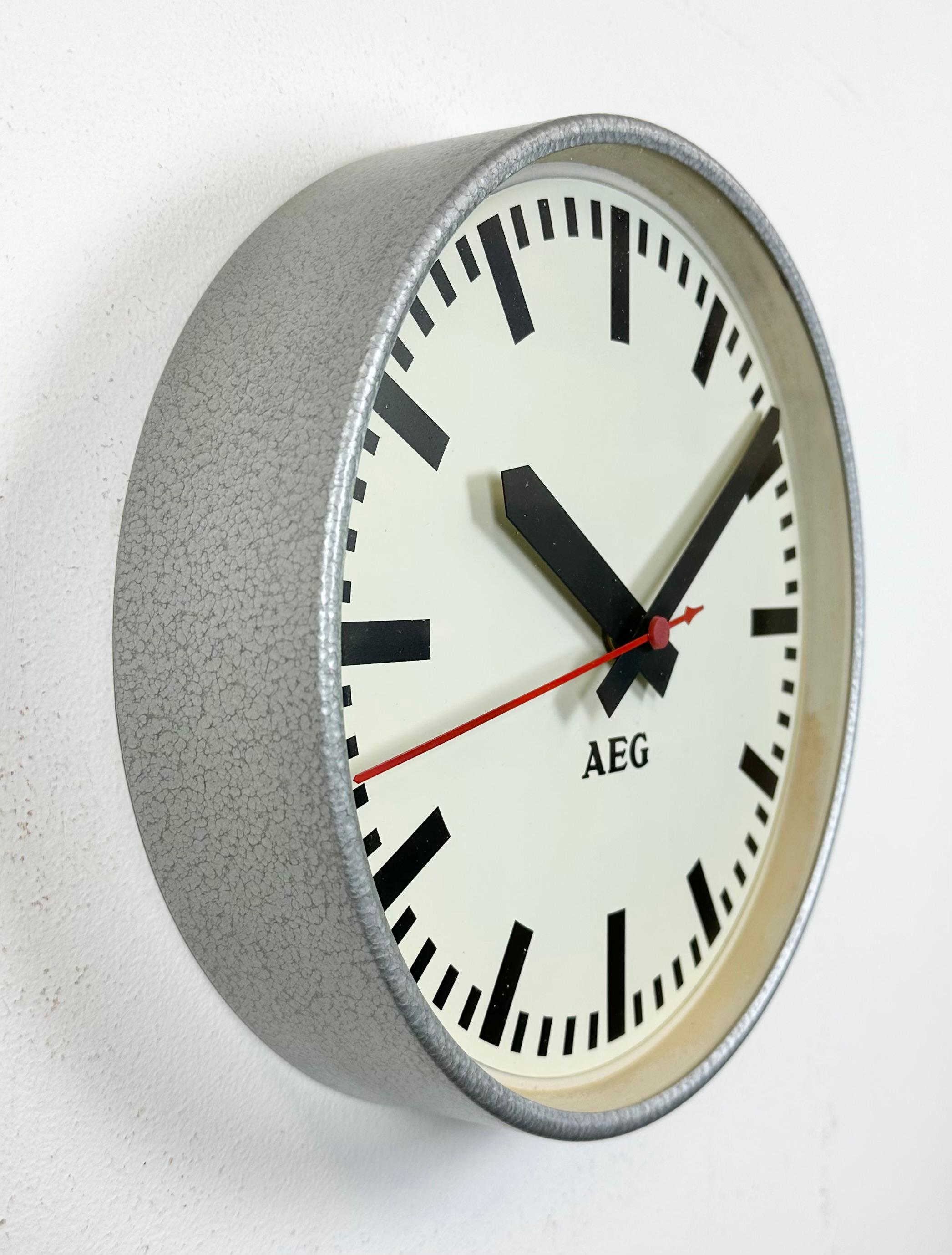 20th Century Grey Industrial Factory Wall Clock from AEG, 1960s For Sale