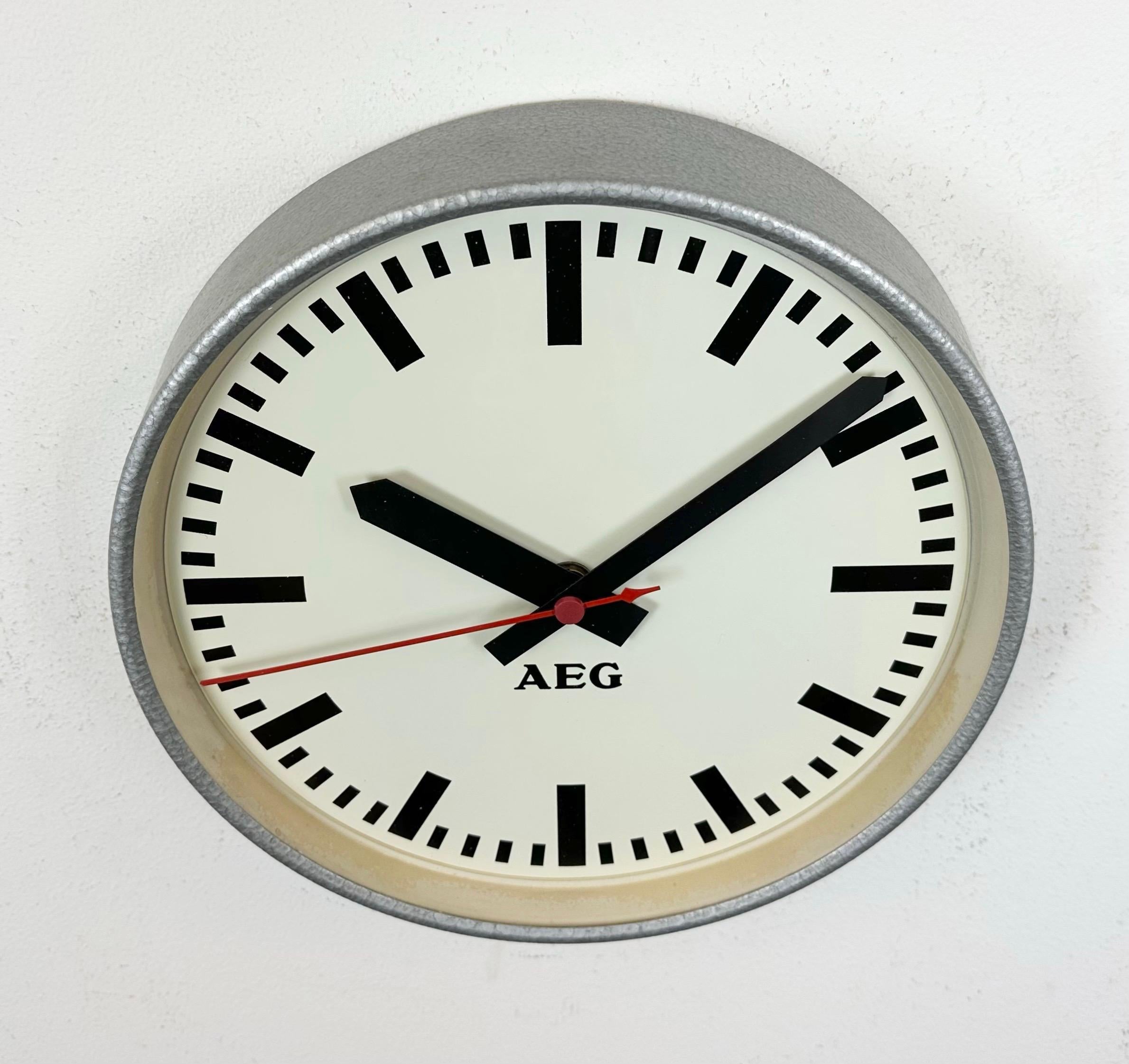 Glass Grey Industrial Factory Wall Clock from AEG, 1960s For Sale