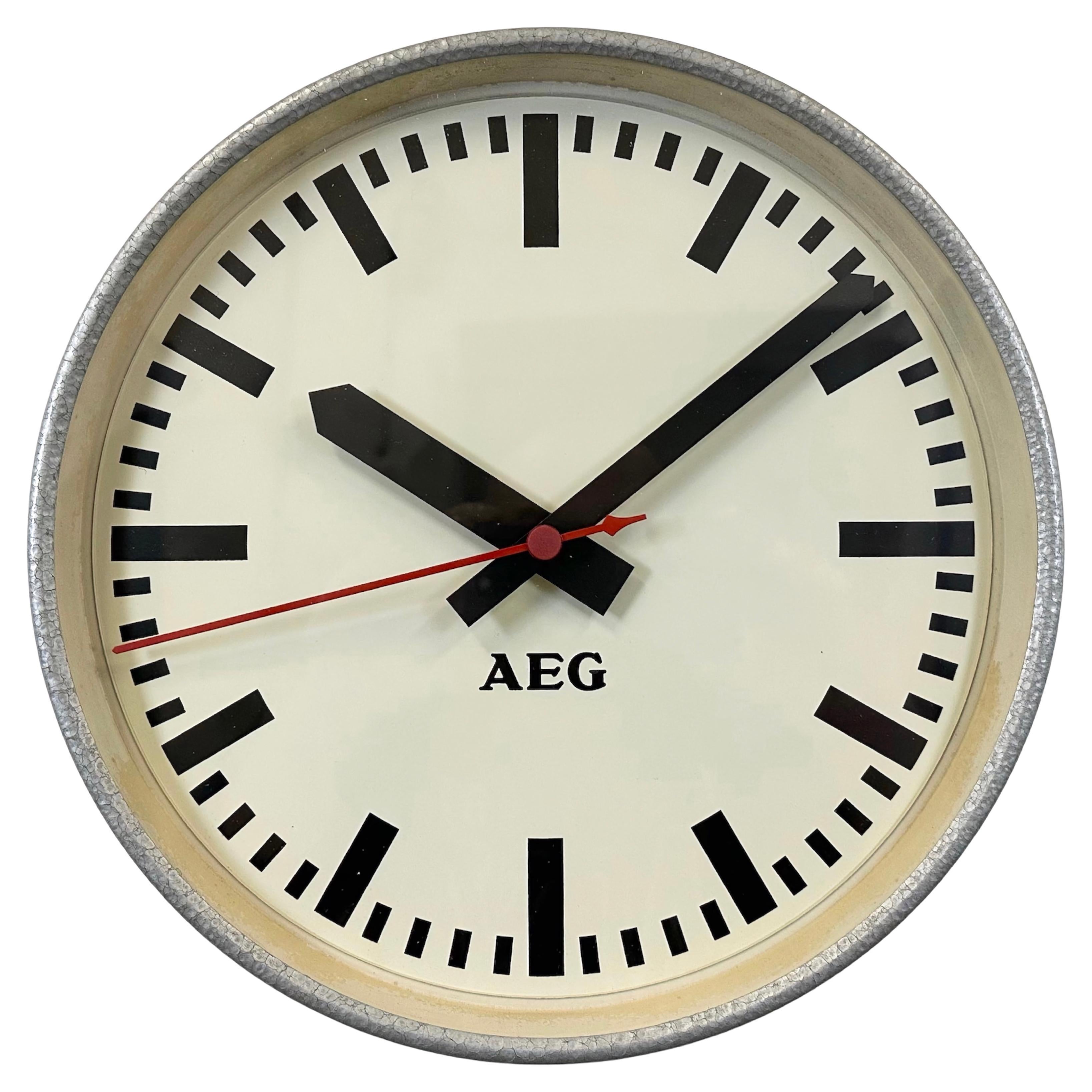 Grey Industrial Factory Wall Clock from AEG, 1960s For Sale