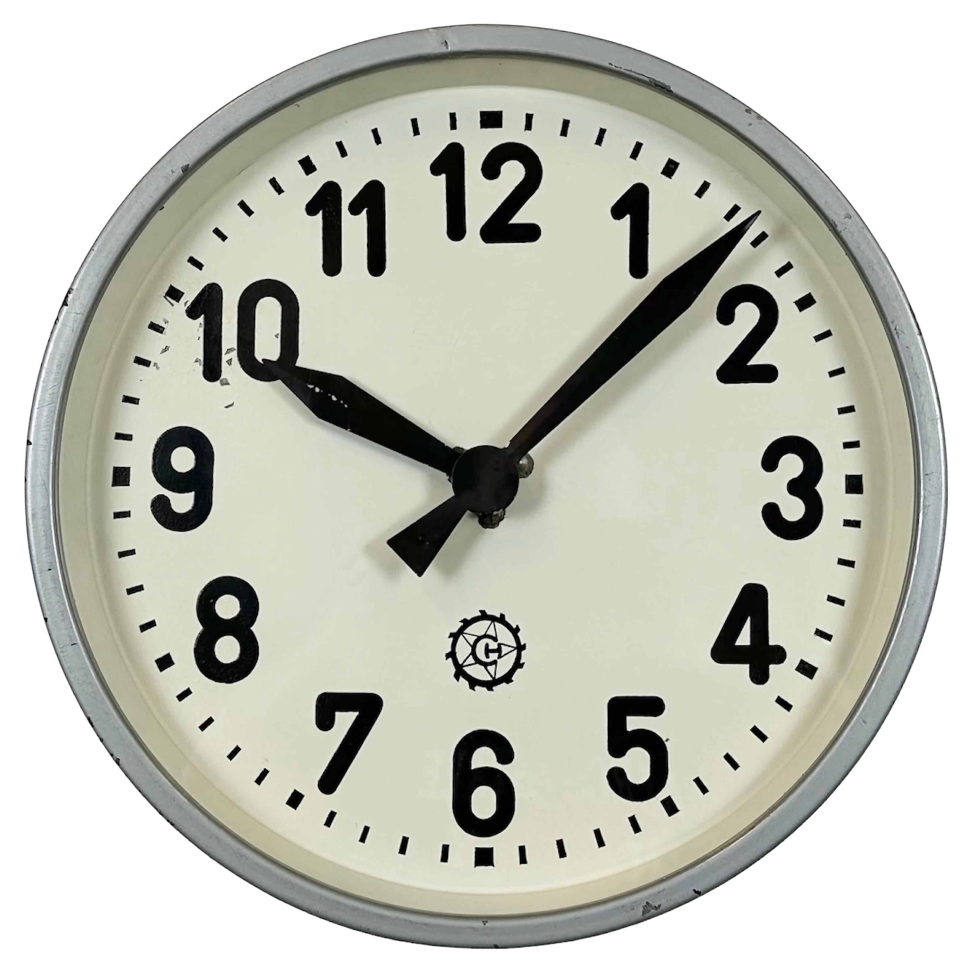 Grey Industrial Factory Wall Clock From Chronotechna, 1950s For Sale