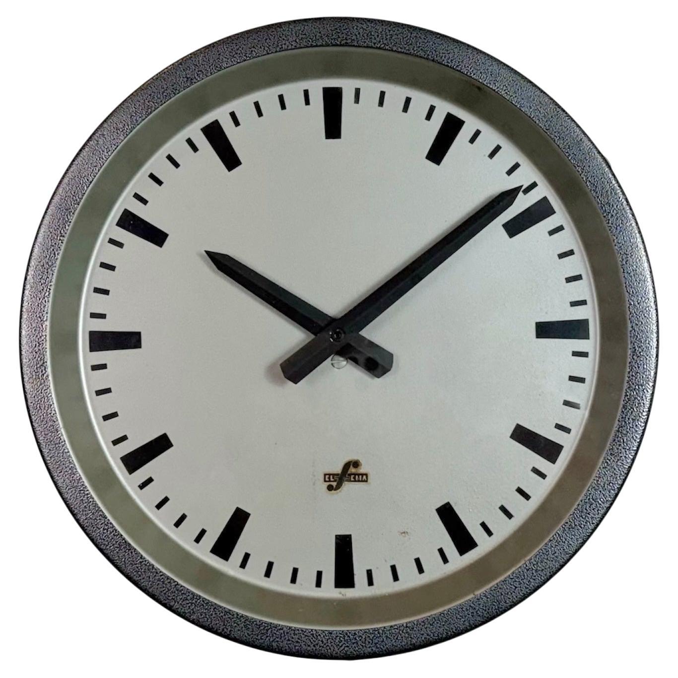 Grey Industrial Factory Wall Clock from Elfema, 1960s