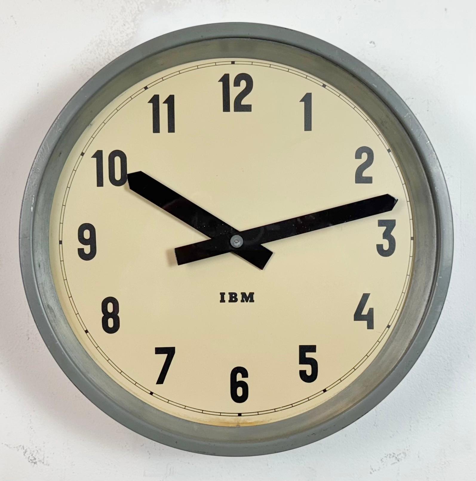 American Grey Industrial Factory Wall Clock from IBM, 1950s For Sale
