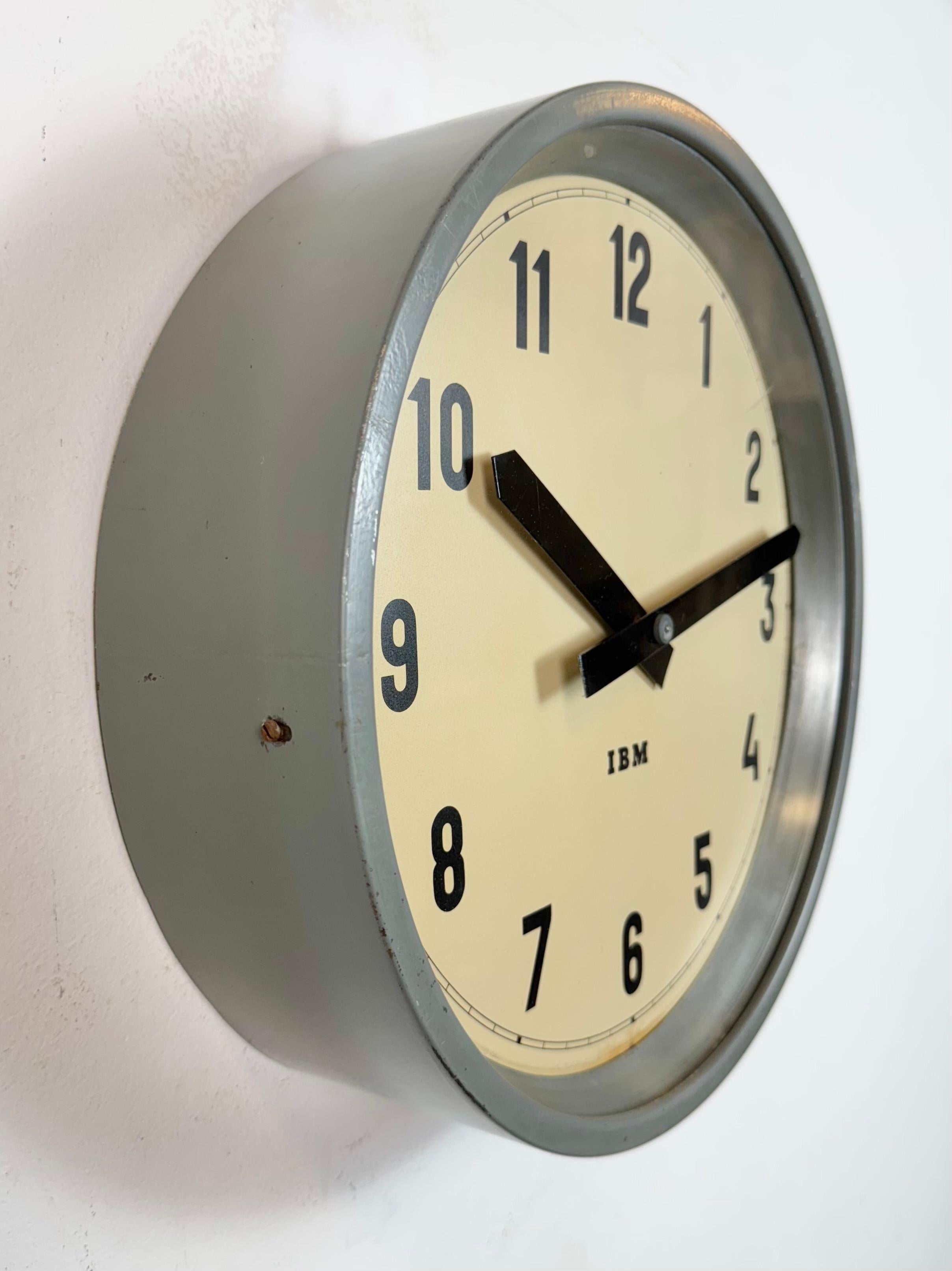 20th Century Grey Industrial Factory Wall Clock from IBM, 1950s For Sale