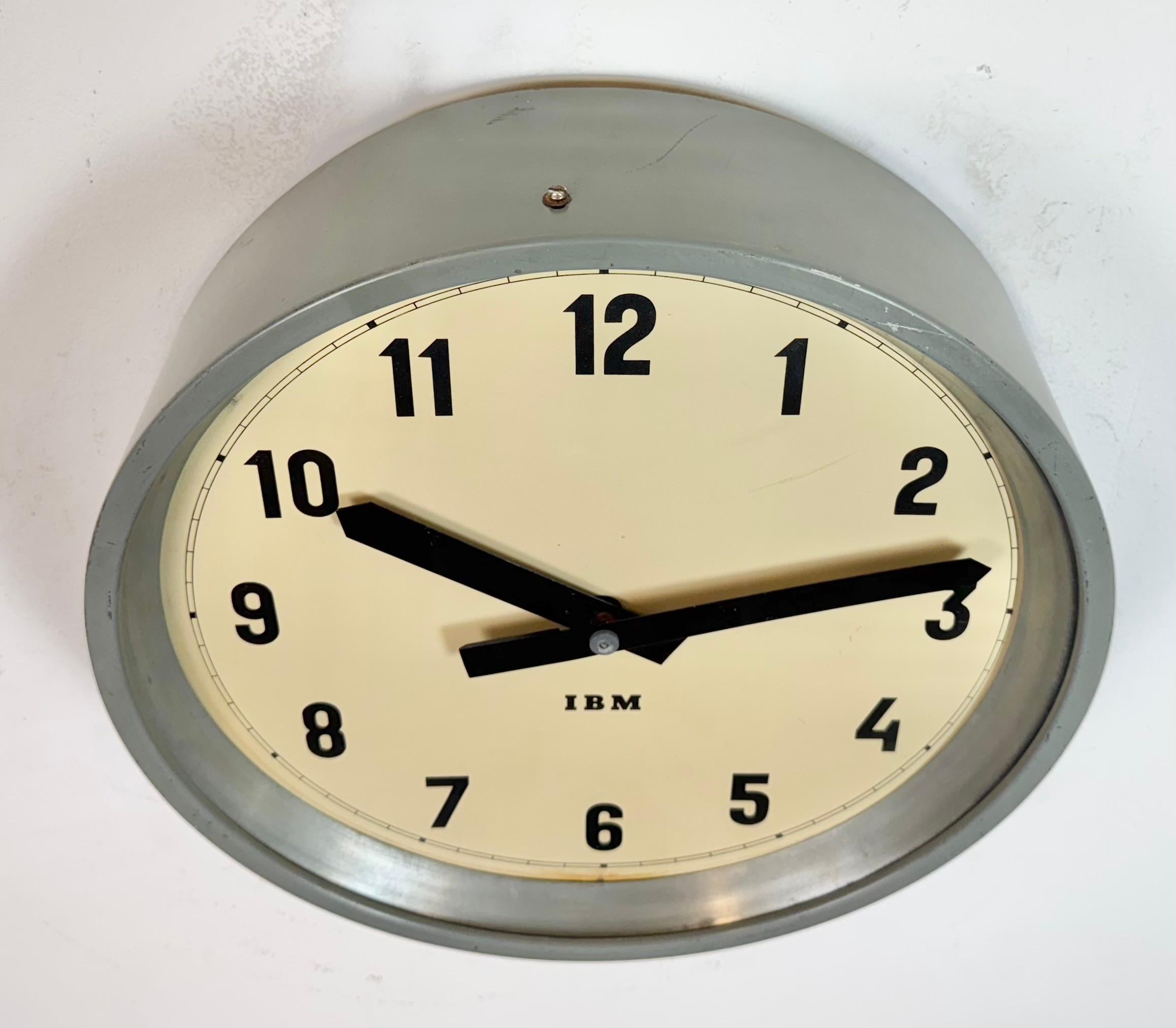 Aluminum Grey Industrial Factory Wall Clock from IBM, 1950s For Sale