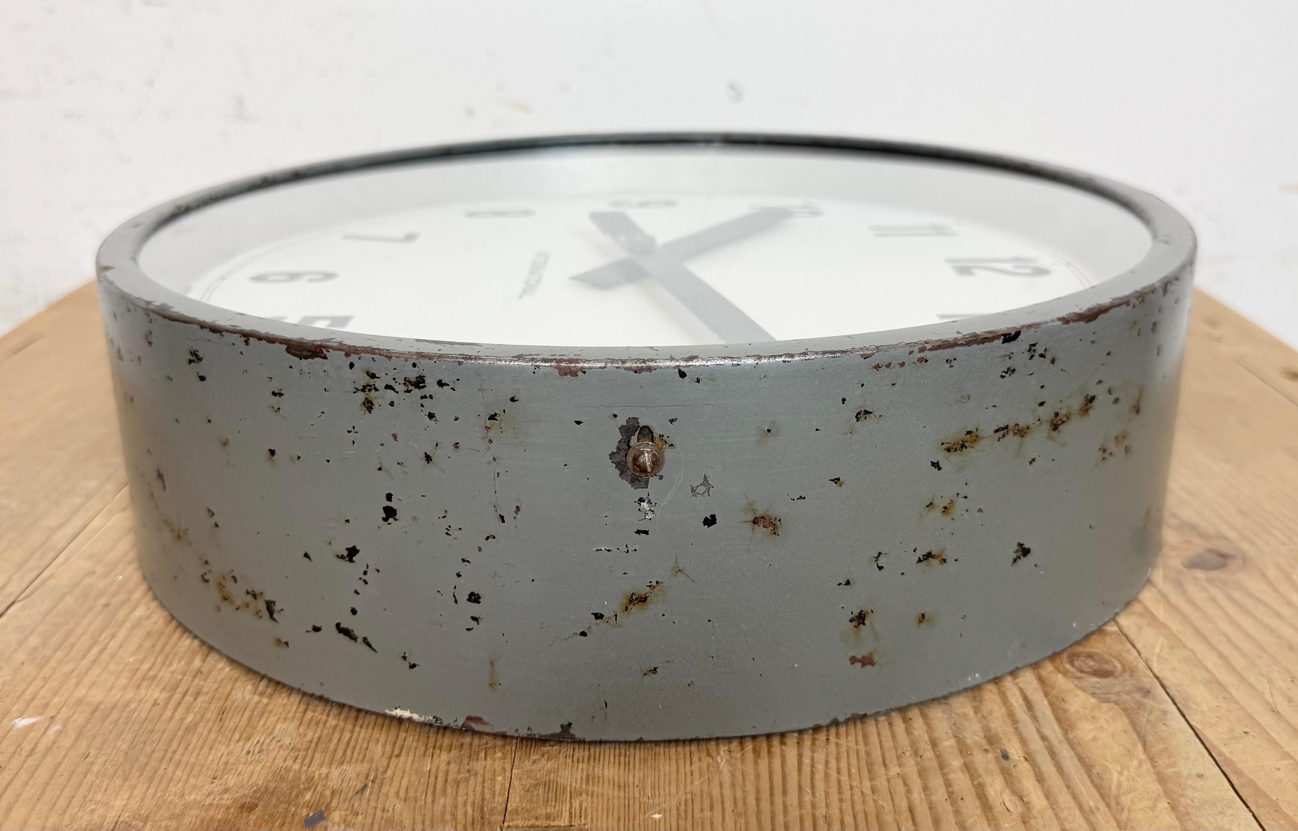 Grey Industrial Factory Wall Clock from International, 1950s For Sale 6