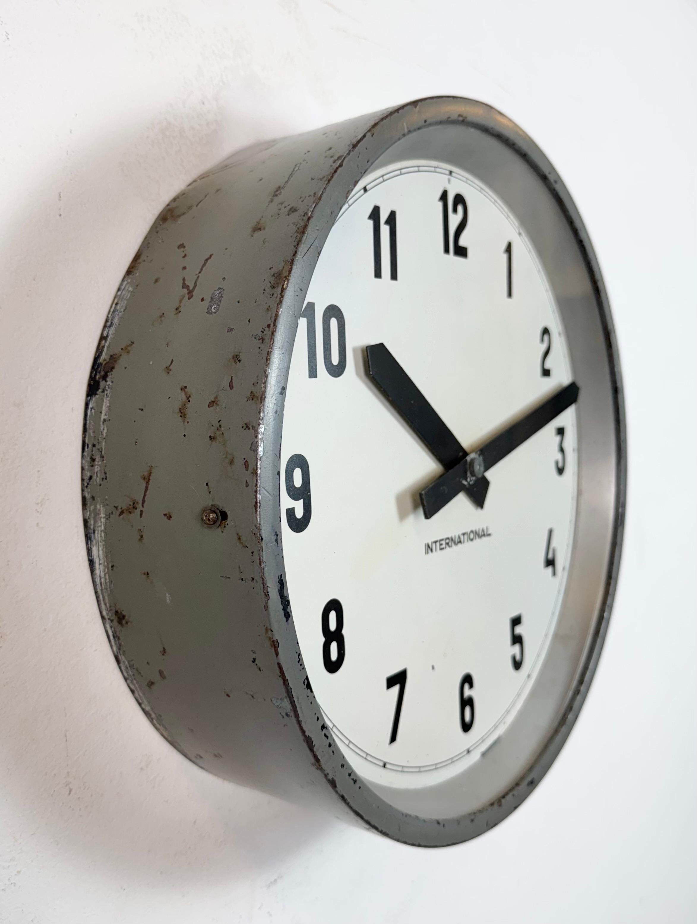 20th Century Grey Industrial Factory Wall Clock from International, 1950s For Sale