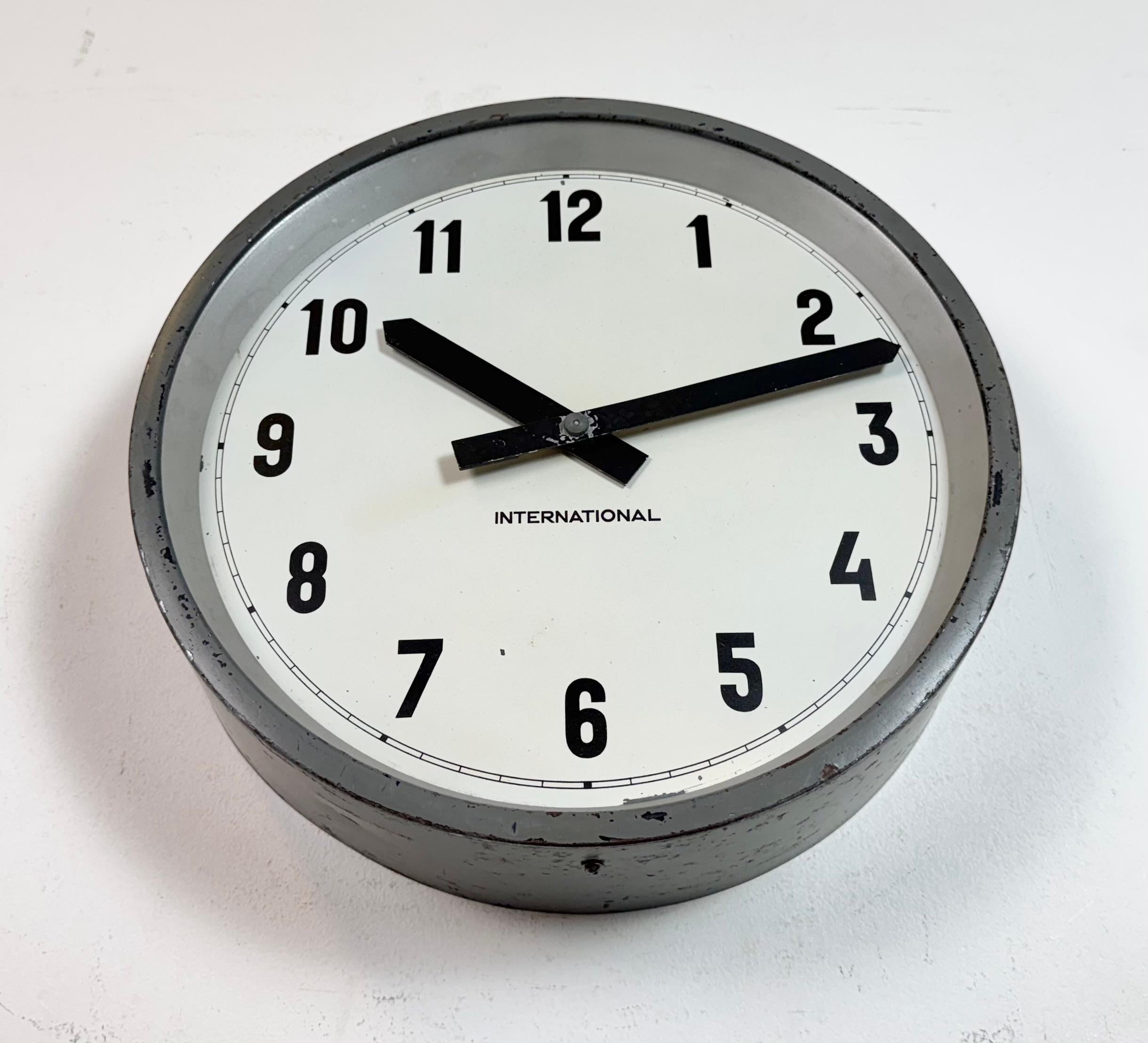 Grey Industrial Factory Wall Clock from International, 1950s For Sale 1