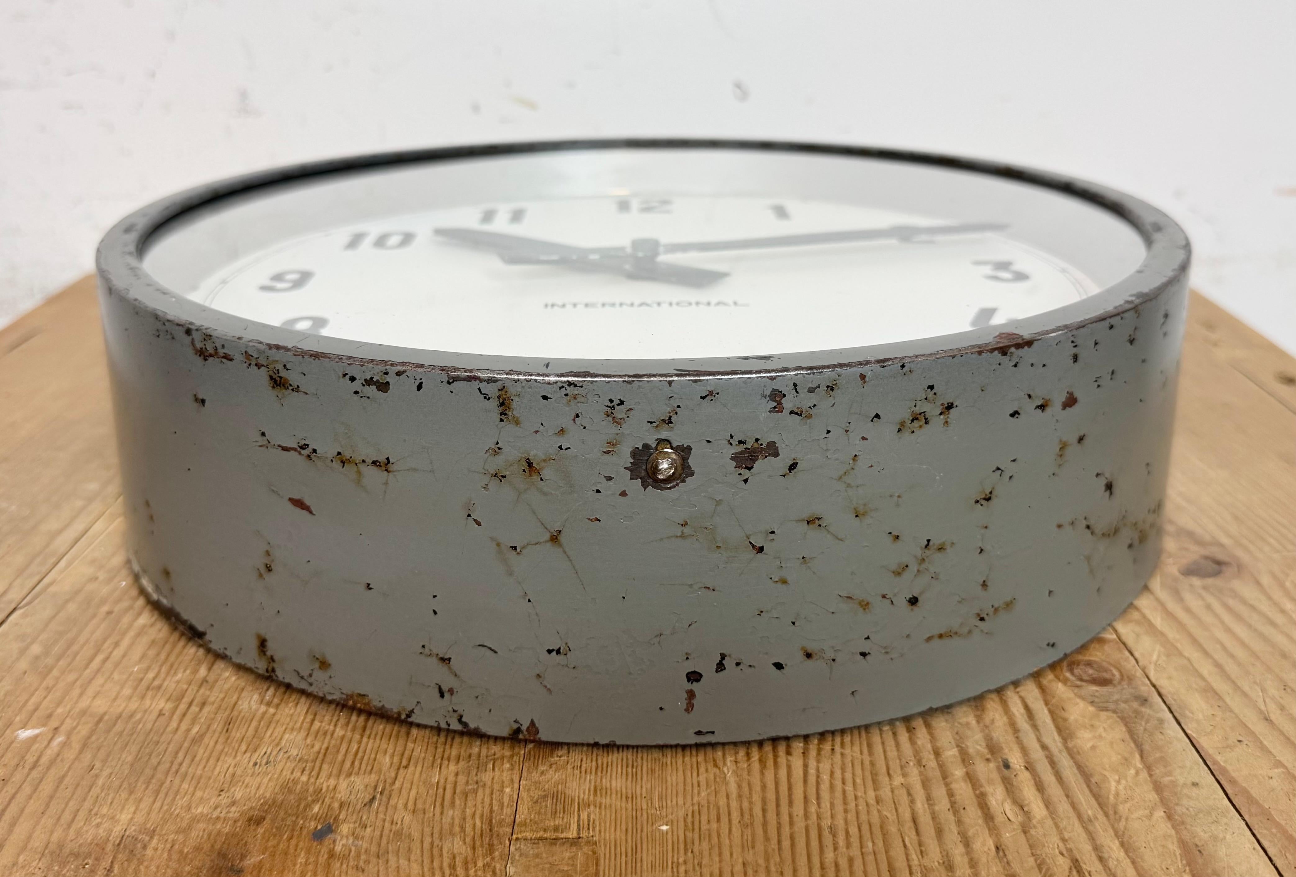Grey Industrial Factory Wall Clock from International, 1950s For Sale 2