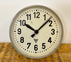 Grey Industrial Factory Wall Clock from Pragotron, 1950s