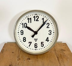 Grey Industrial Factory Wall Clock from Pragotron, 1950s