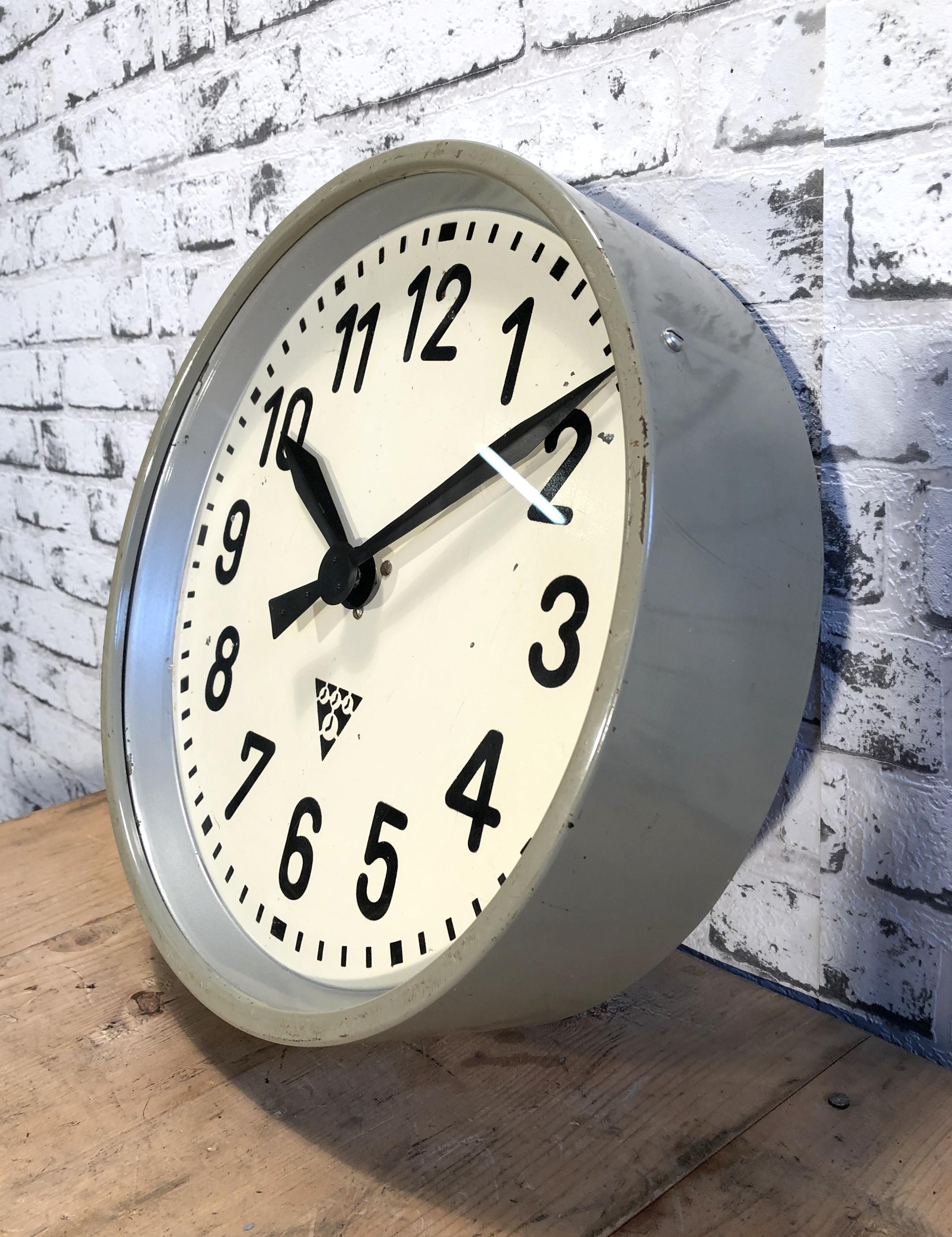 Grey Industrial Factory Wall Clock from Pragotron, 1950s at 1stDibs