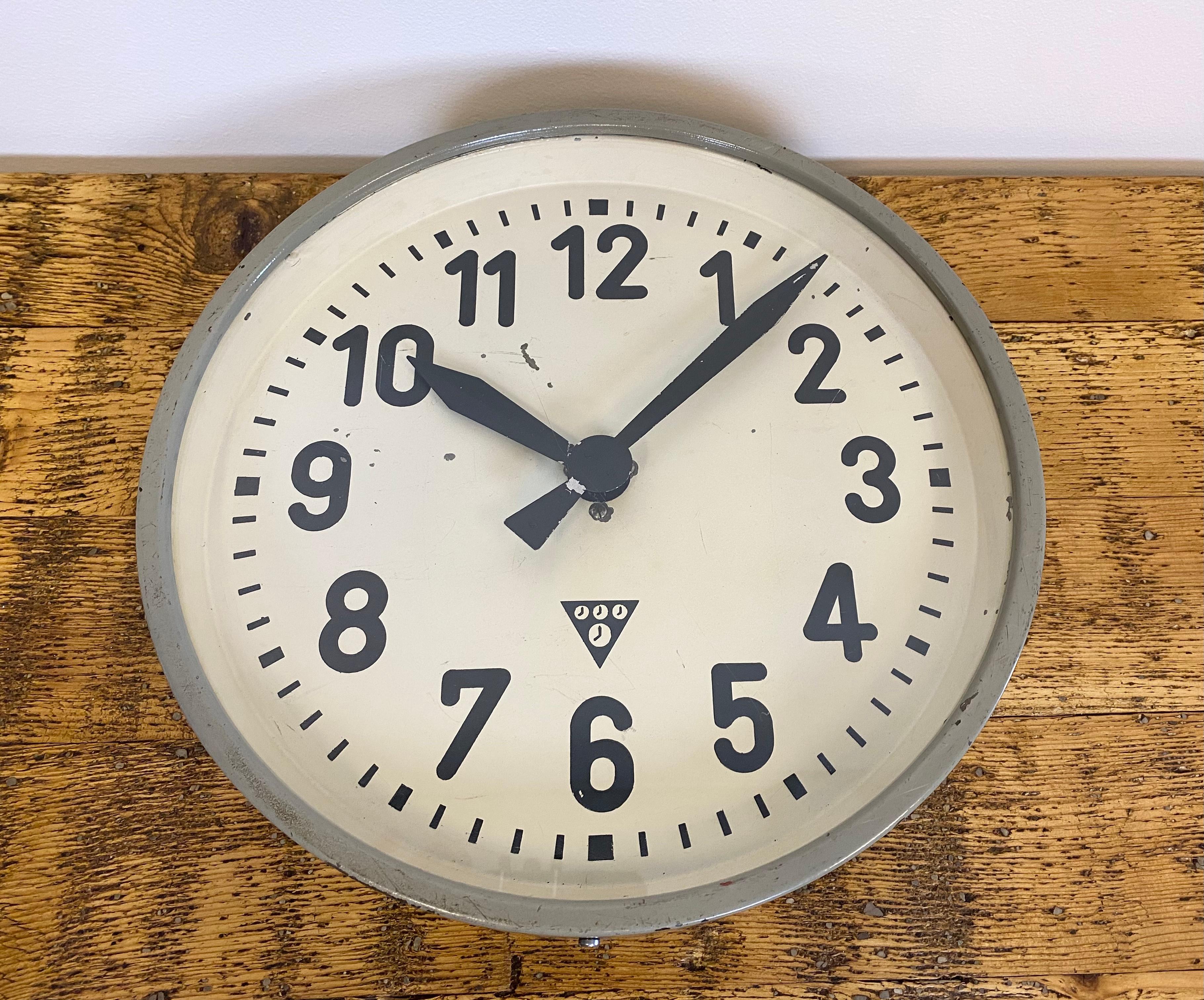 20th Century Grey Industrial Factory Wall Clock from Pragotron, 1950s