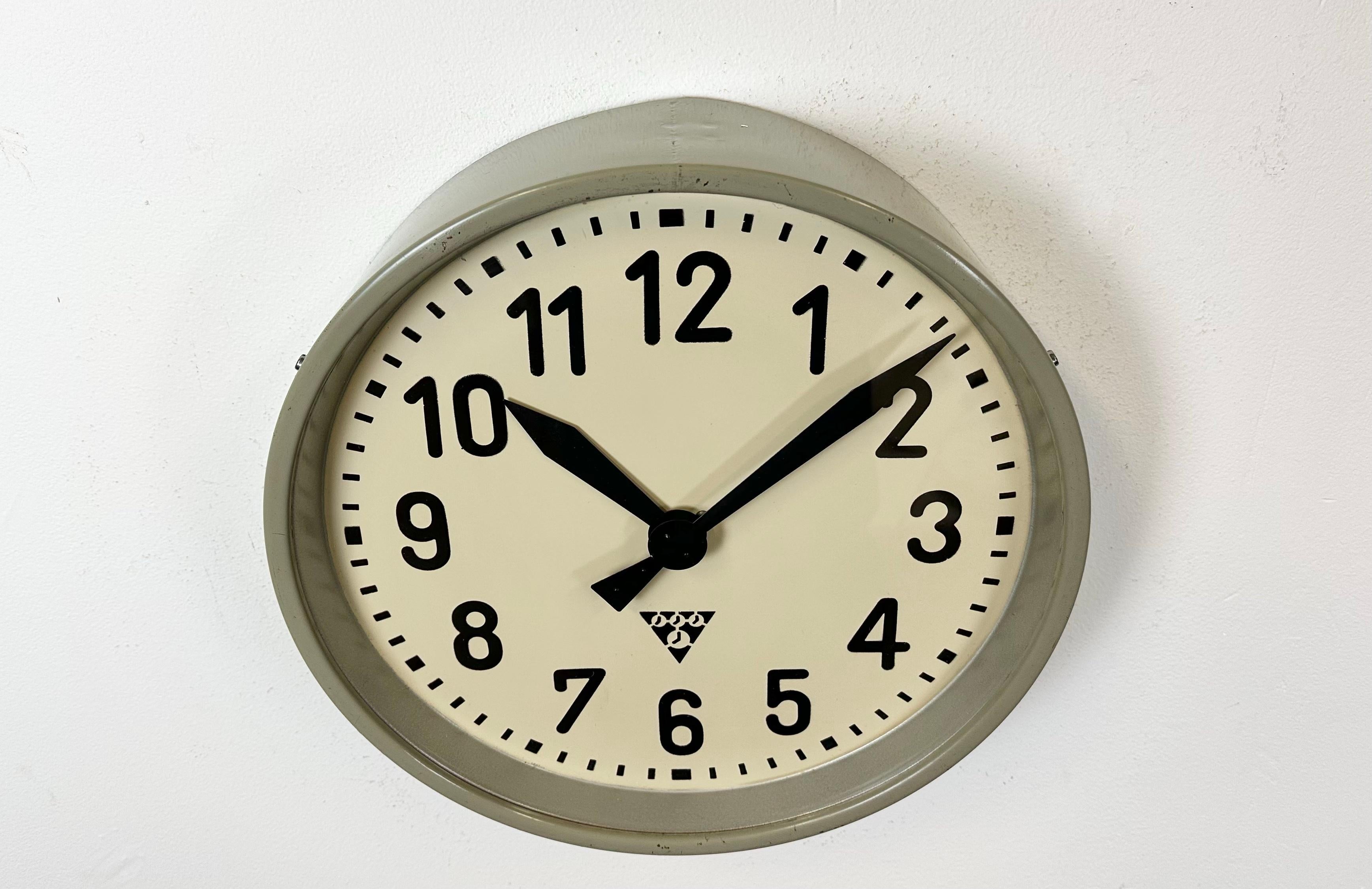 20th Century Grey Industrial Factory Wall Clock from Pragotron, 1950s For Sale