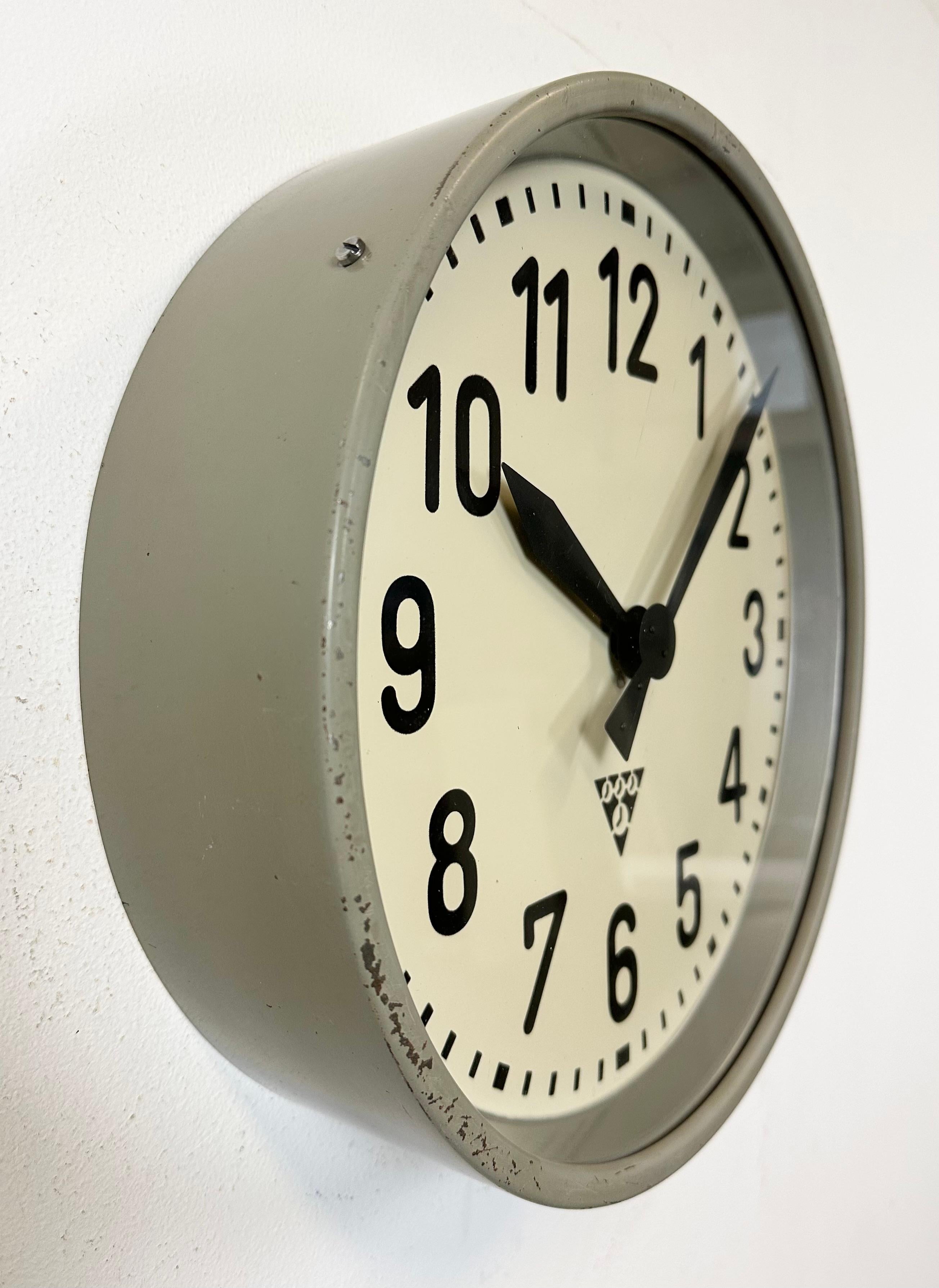 20th Century Grey Industrial Factory Wall Clock from Pragotron, 1950s