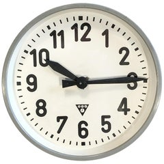 Grey Industrial Factory Wall Clock from Pragotron, 1950s