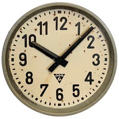 Vintage Grey Industrial Factory Wall Clock from Pragotron, 1950s