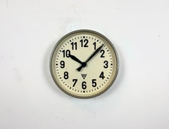 Grey Industrial Factory Wall Clock from Pragotron, 1960s