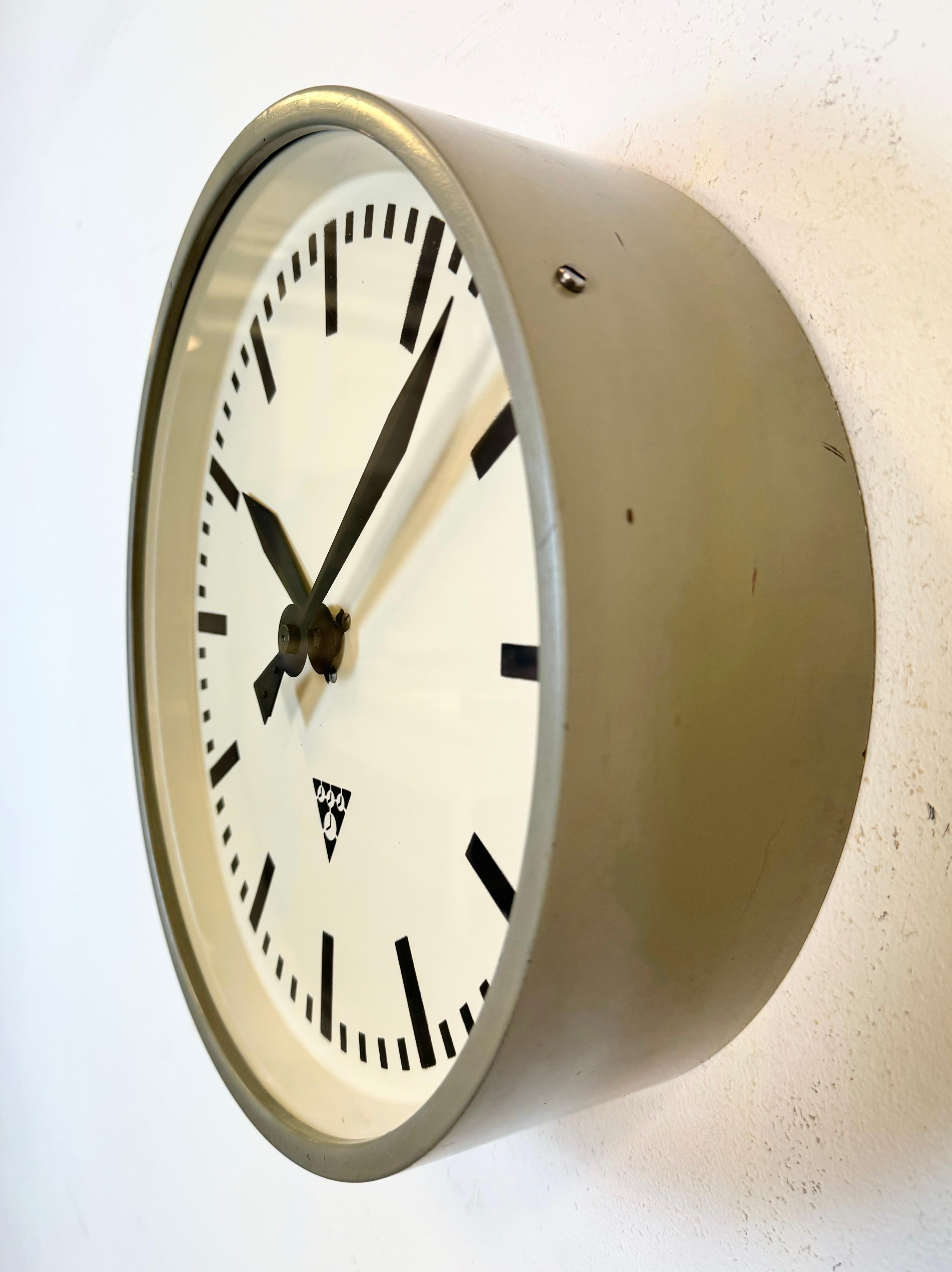 Czech Grey Industrial Factory Wall Clock from Pragotron, 1960s For Sale