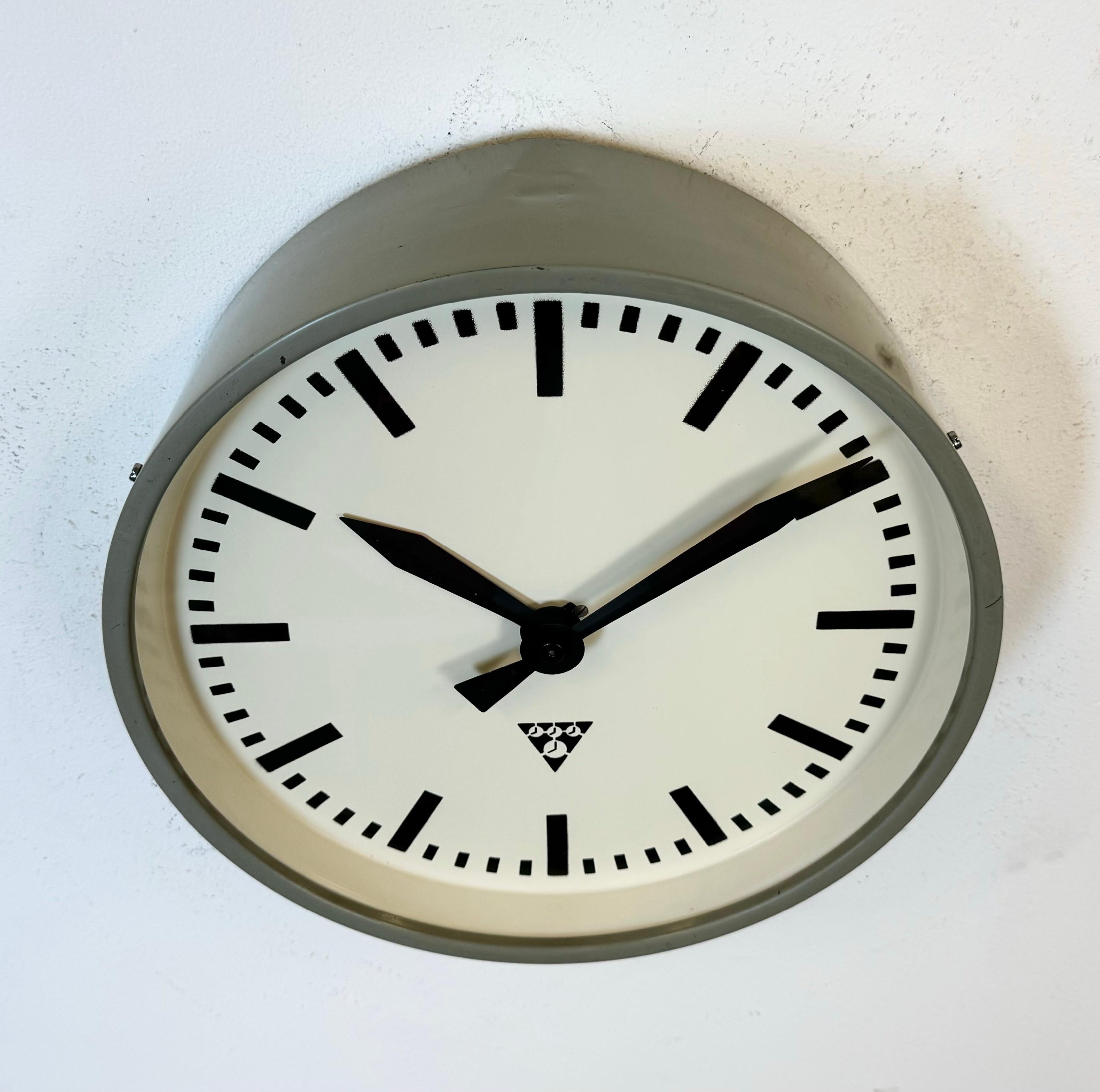 20th Century Grey Industrial Factory Wall Clock from Pragotron, 1960s For Sale