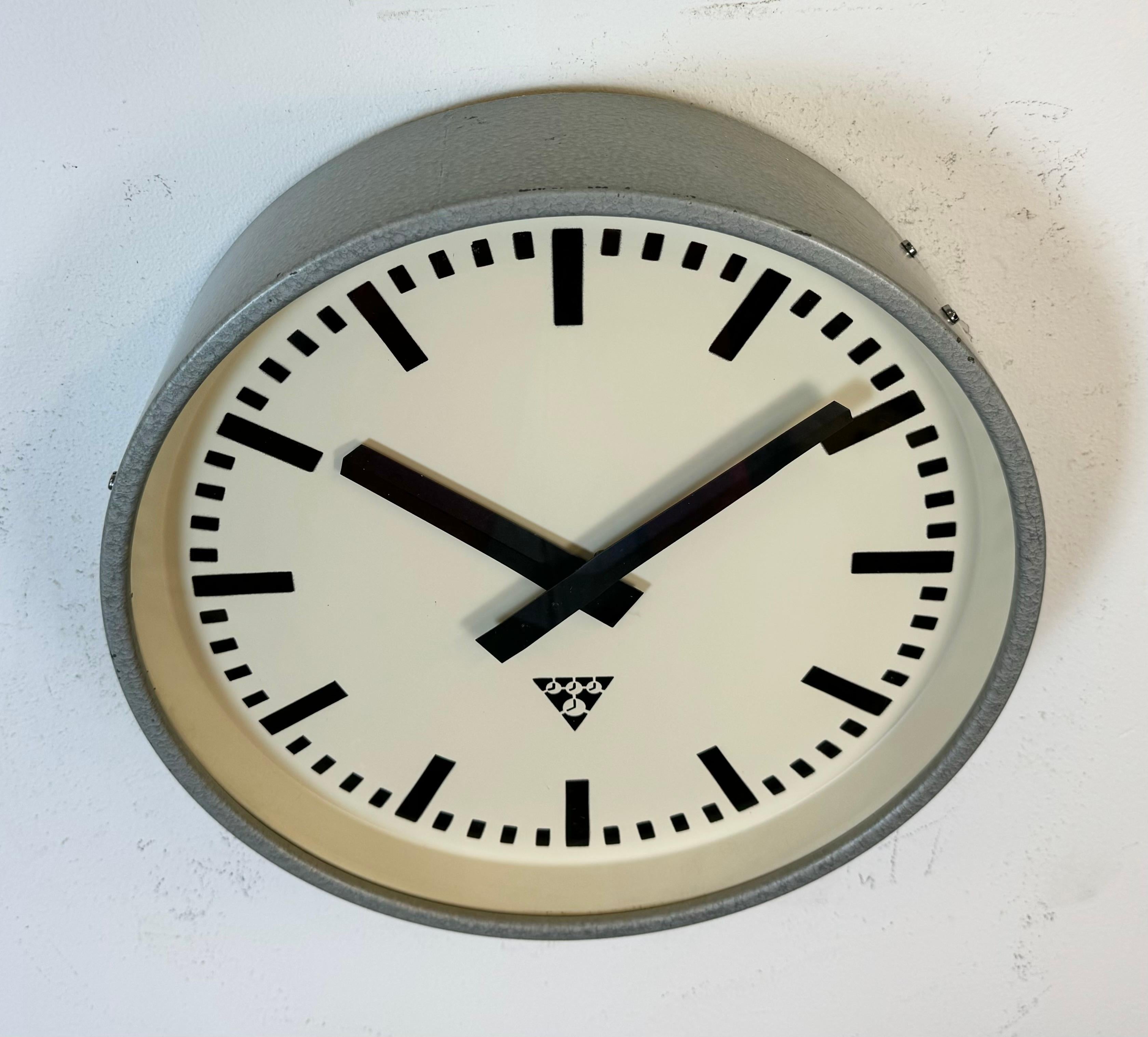 Glass Grey Industrial Factory Wall Clock from Pragotron, 1960s For Sale