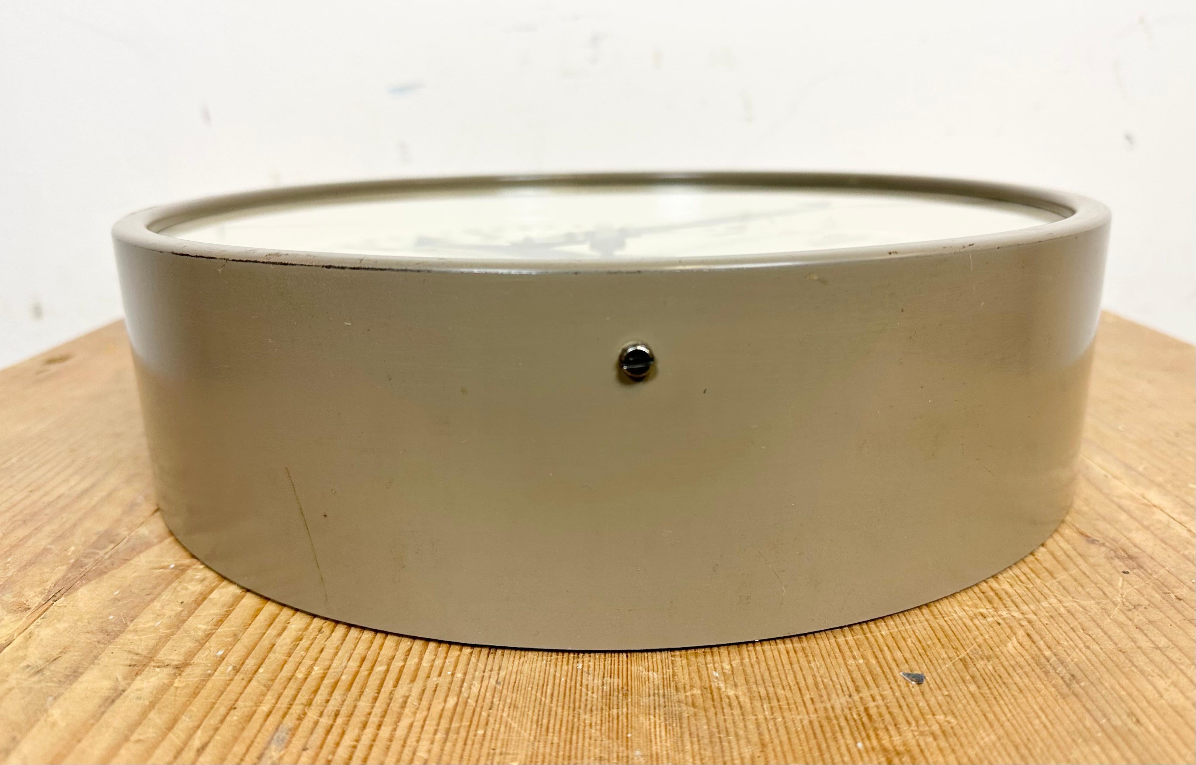 Glass Grey Industrial Factory Wall Clock from Pragotron, 1960s For Sale