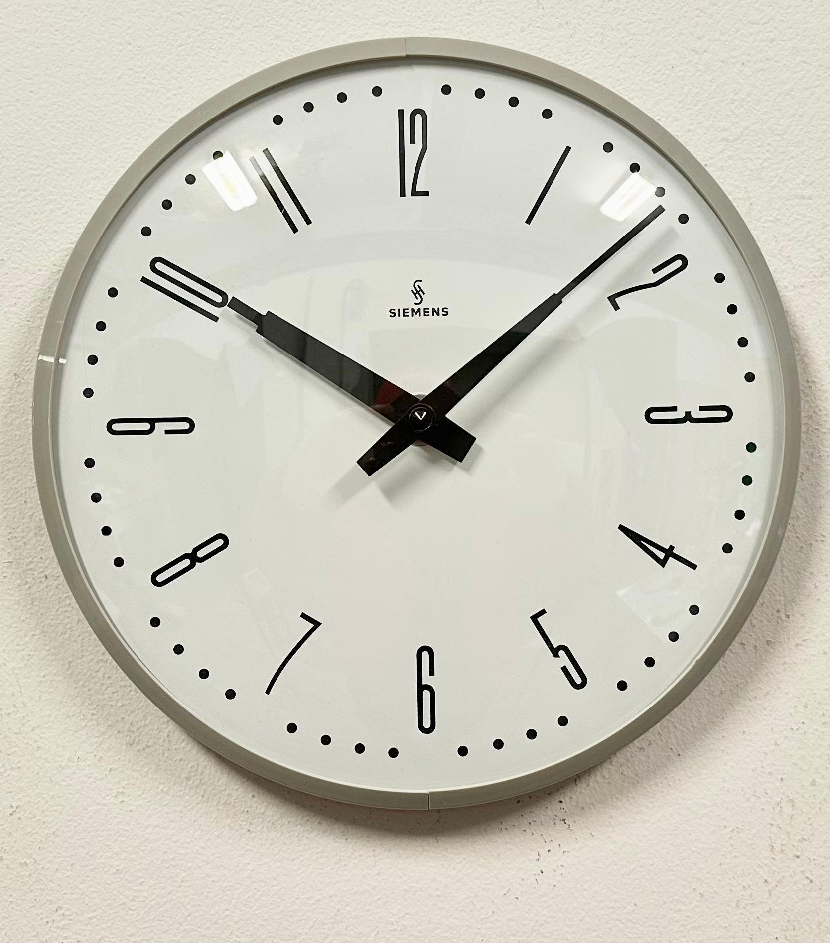 German Grey Industrial Factory Wall Clock from Siemens, 1970s