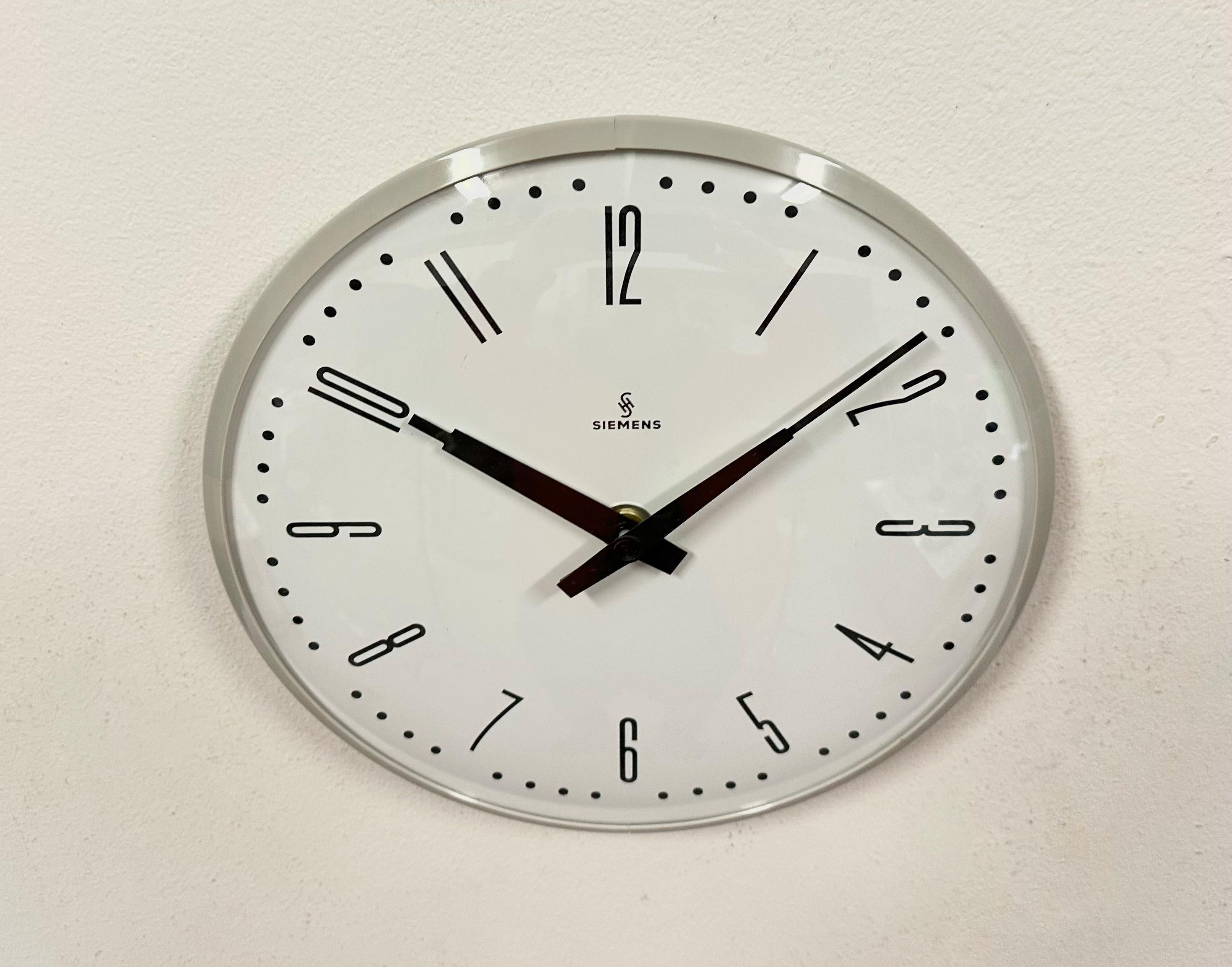 Metal Grey Industrial Factory Wall Clock from Siemens, 1970s