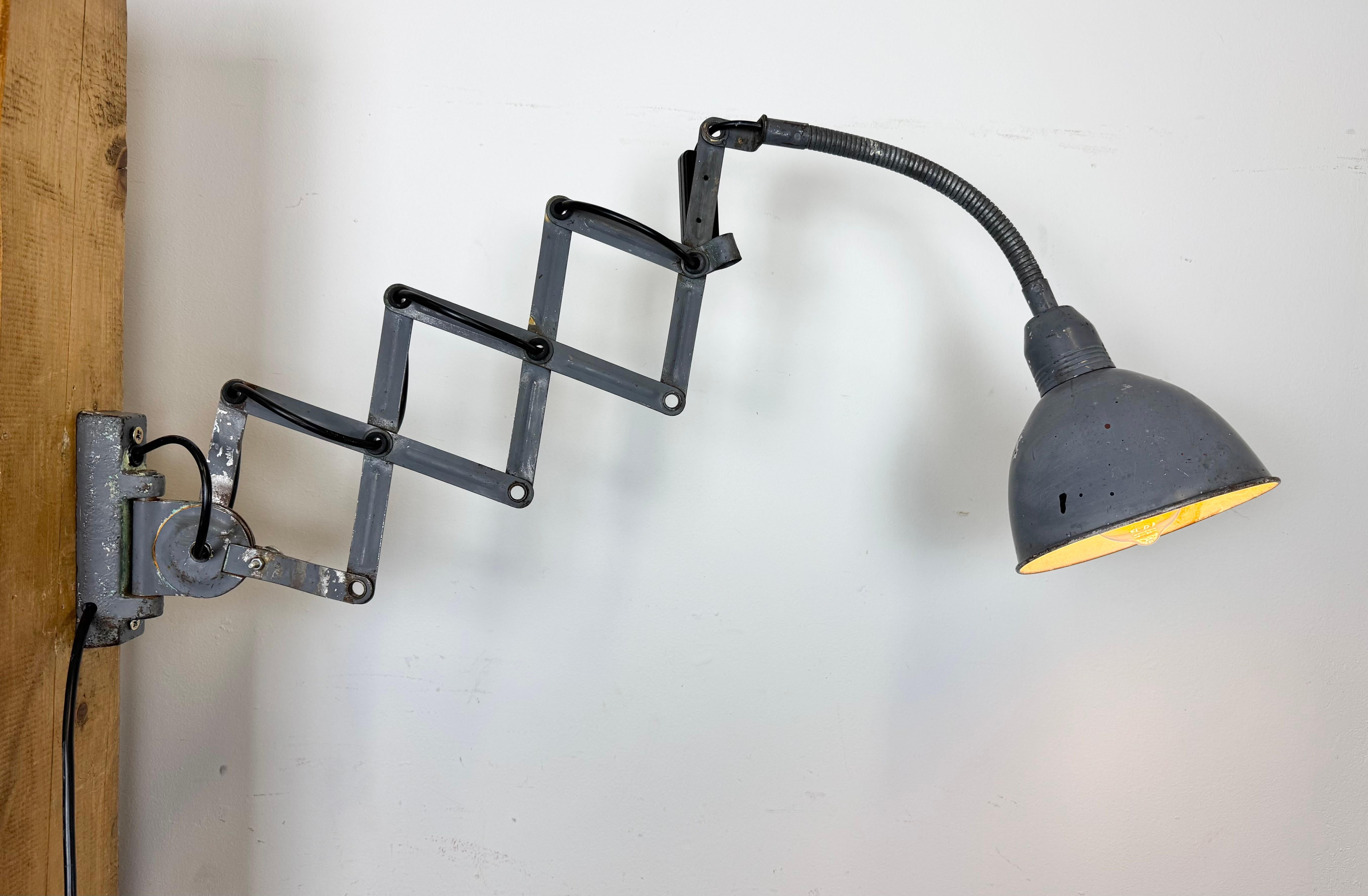 Lampe murale ciseuse industrielle grise à col de cygne de Elektroinstala, années 1960 en vente 12