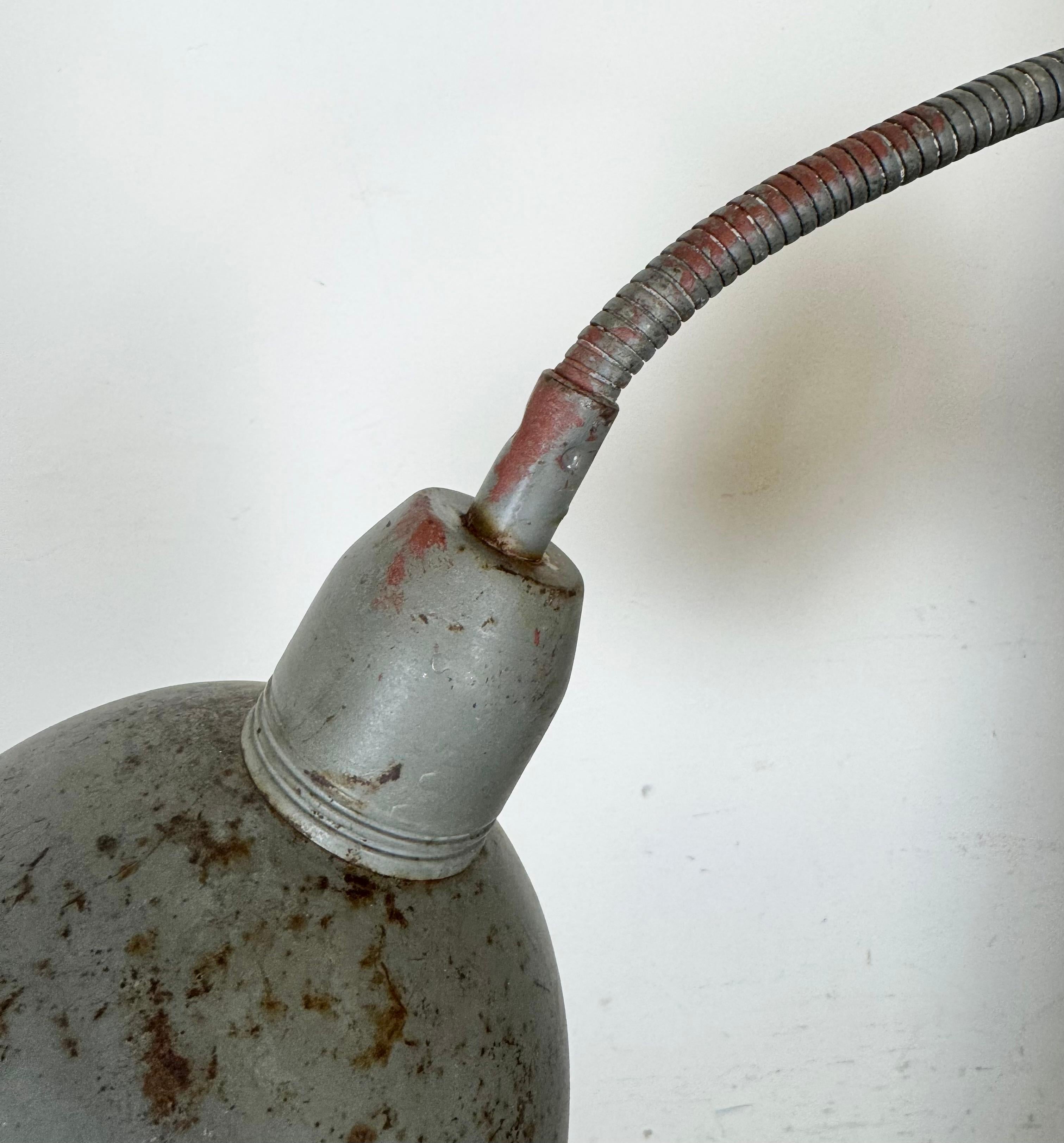 Lampe murale ciseuse industrielle grise à col de cygne de Elektroinstala, années 1960 en vente 2