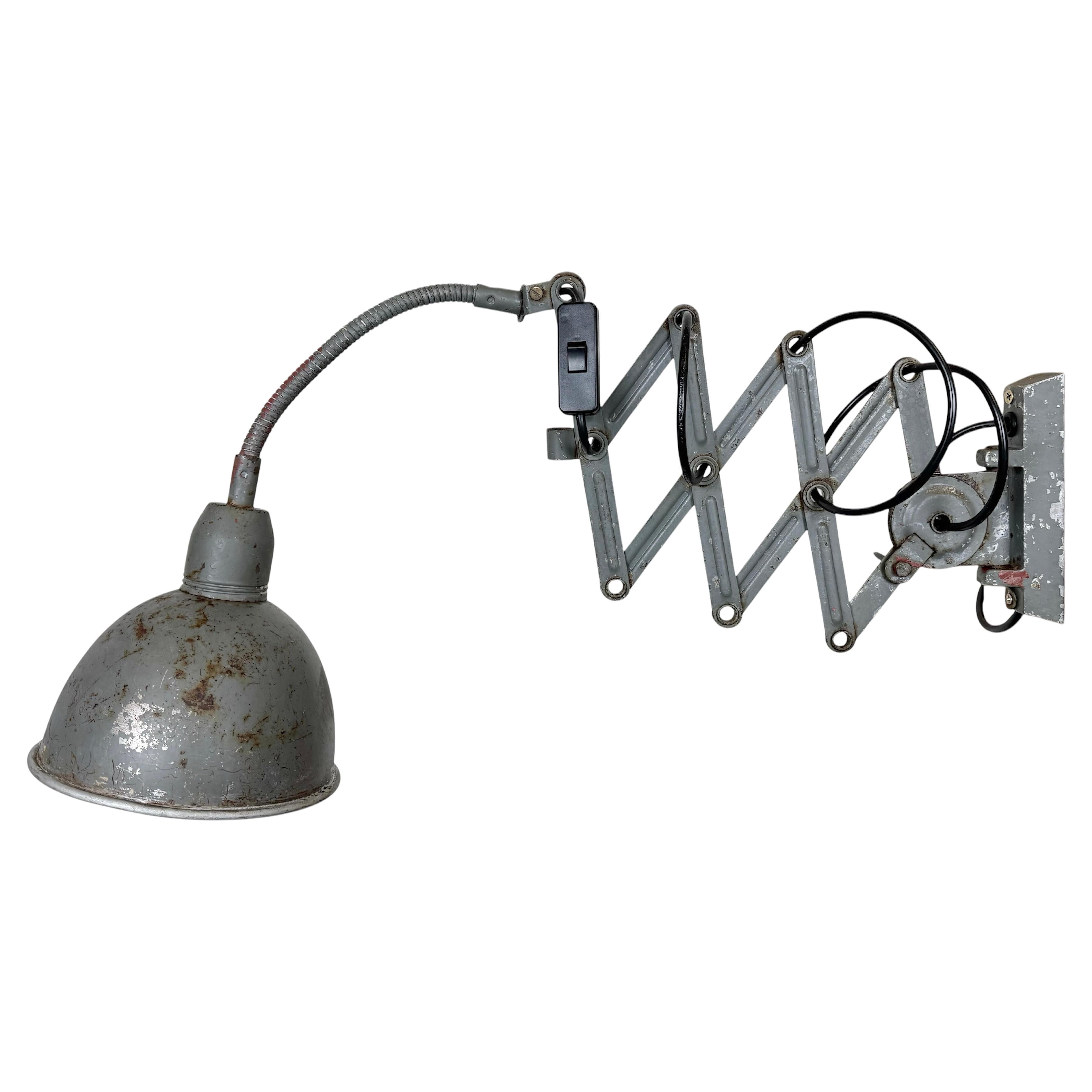 Lampe murale ciseuse industrielle grise à col de cygne de Elektroinstala, années 1960 en vente