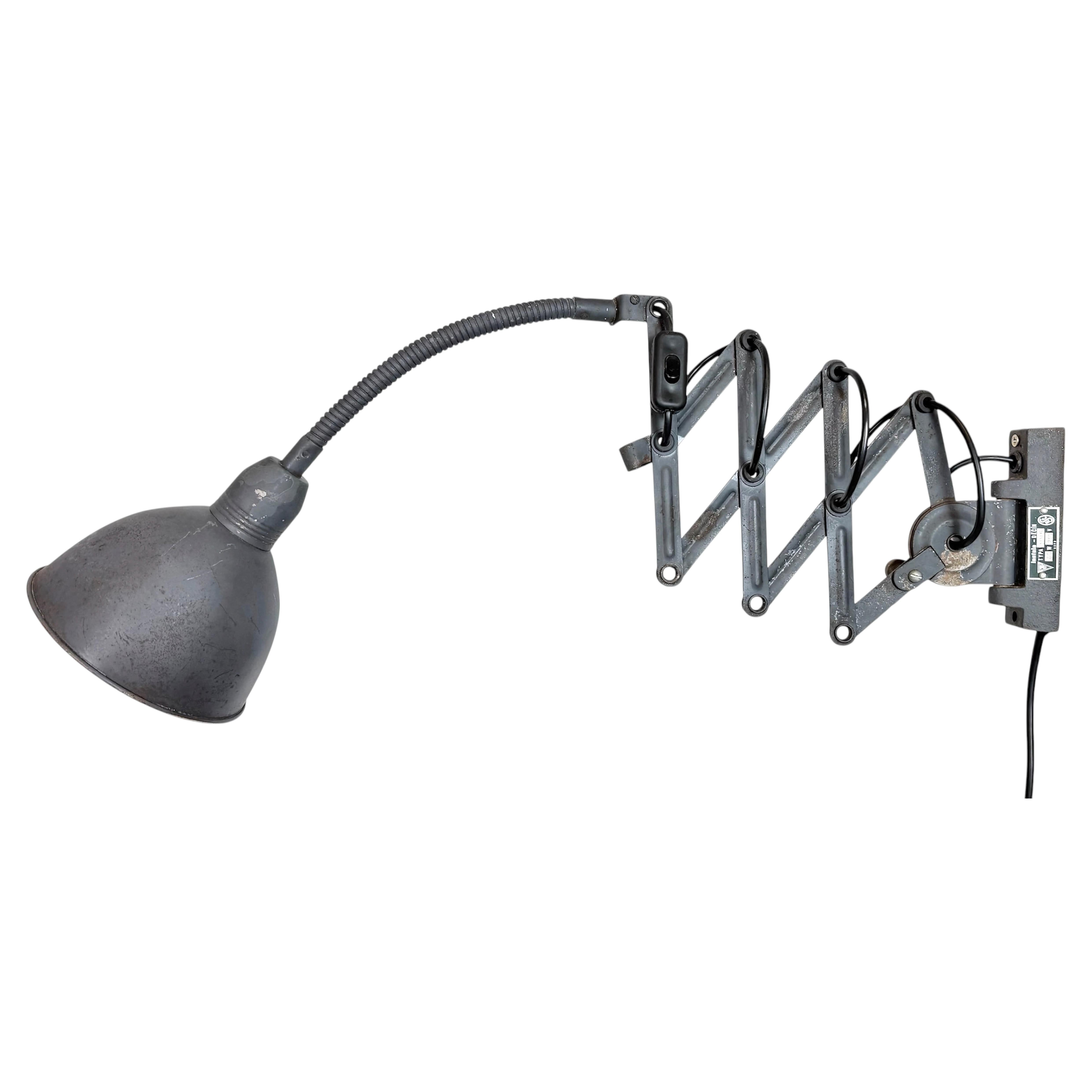 Grey Industrial Gooseneck Scissor Wall Lamp from Elektroinstala, 1960s For Sale