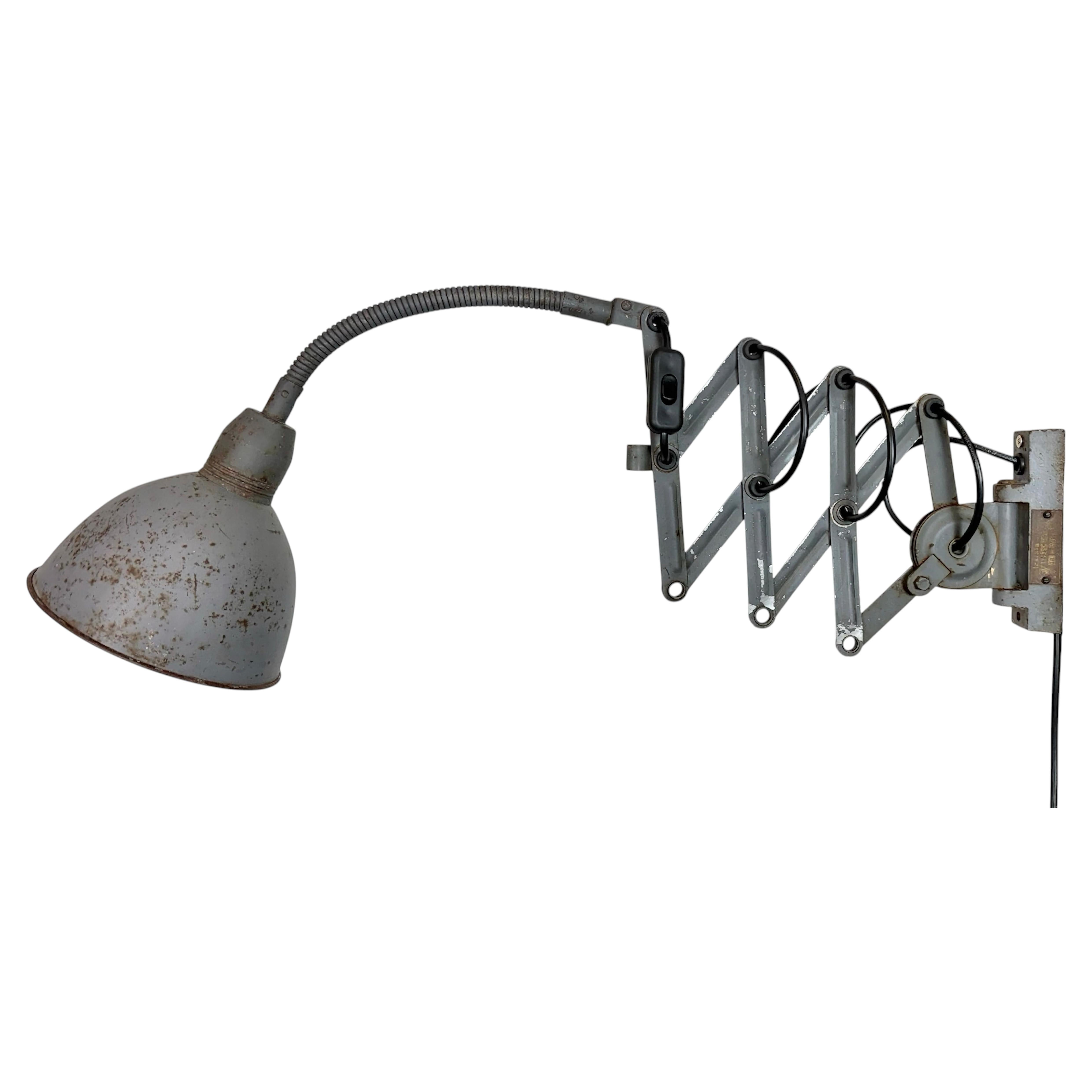 Grey Industrial Gooseneck Scissor Wall Lamp from Elektroinstala, 1960s