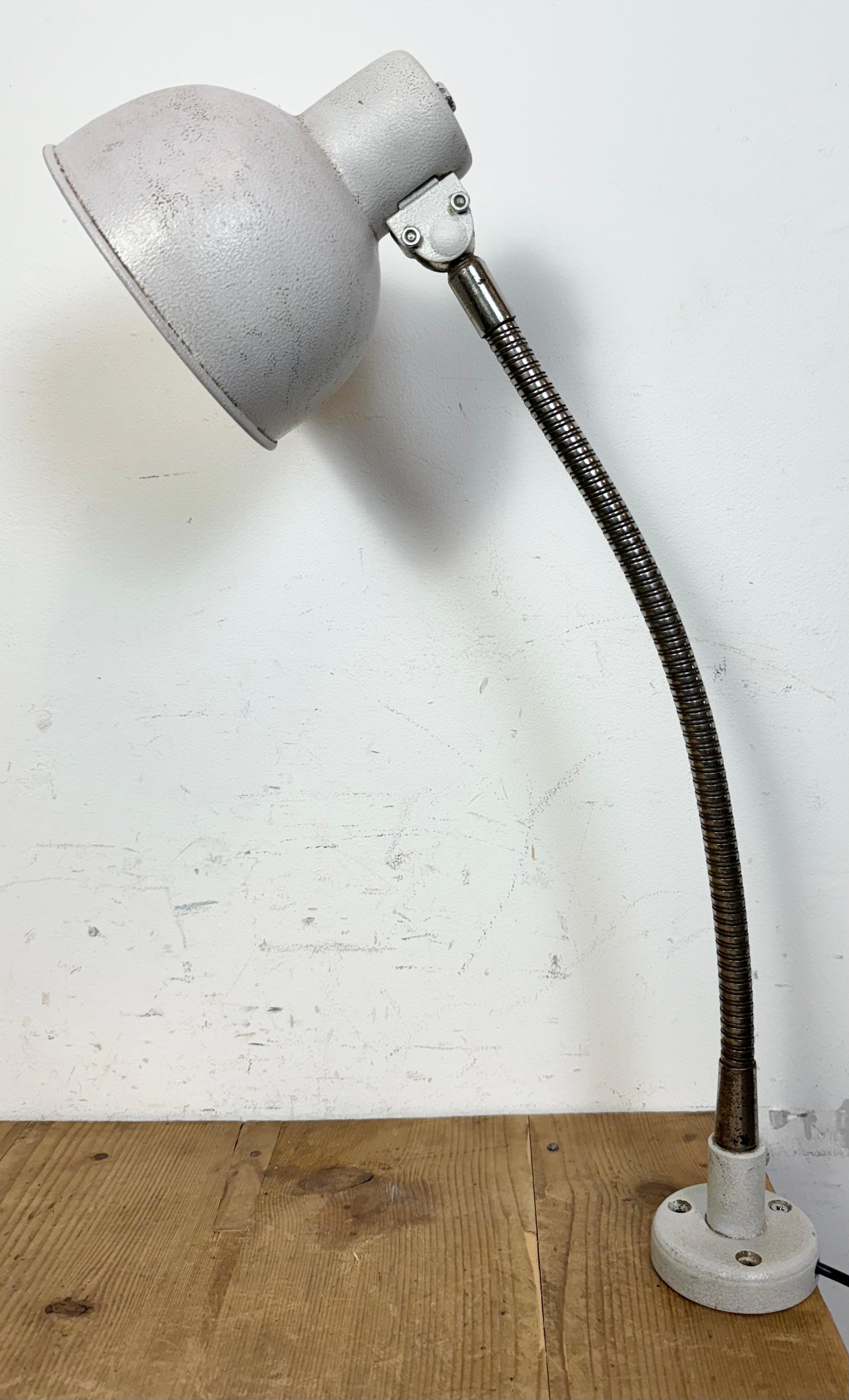 Czech Grey Industrial Workshop Gooseneck Table Lamp, 1960s For Sale