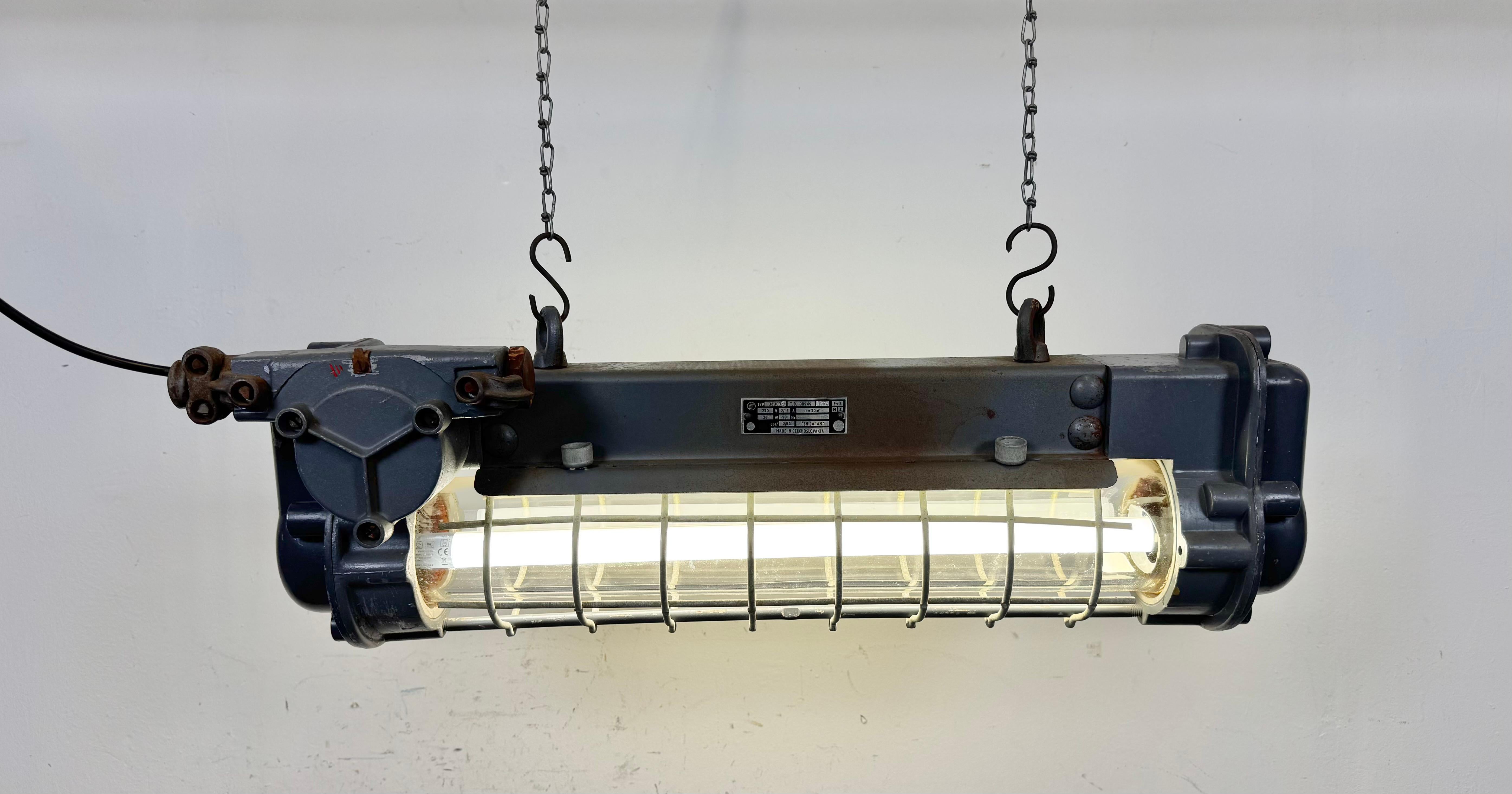 Grey Industrial Hanging Tube Light from Elektrosvit, 1970s For Sale 5