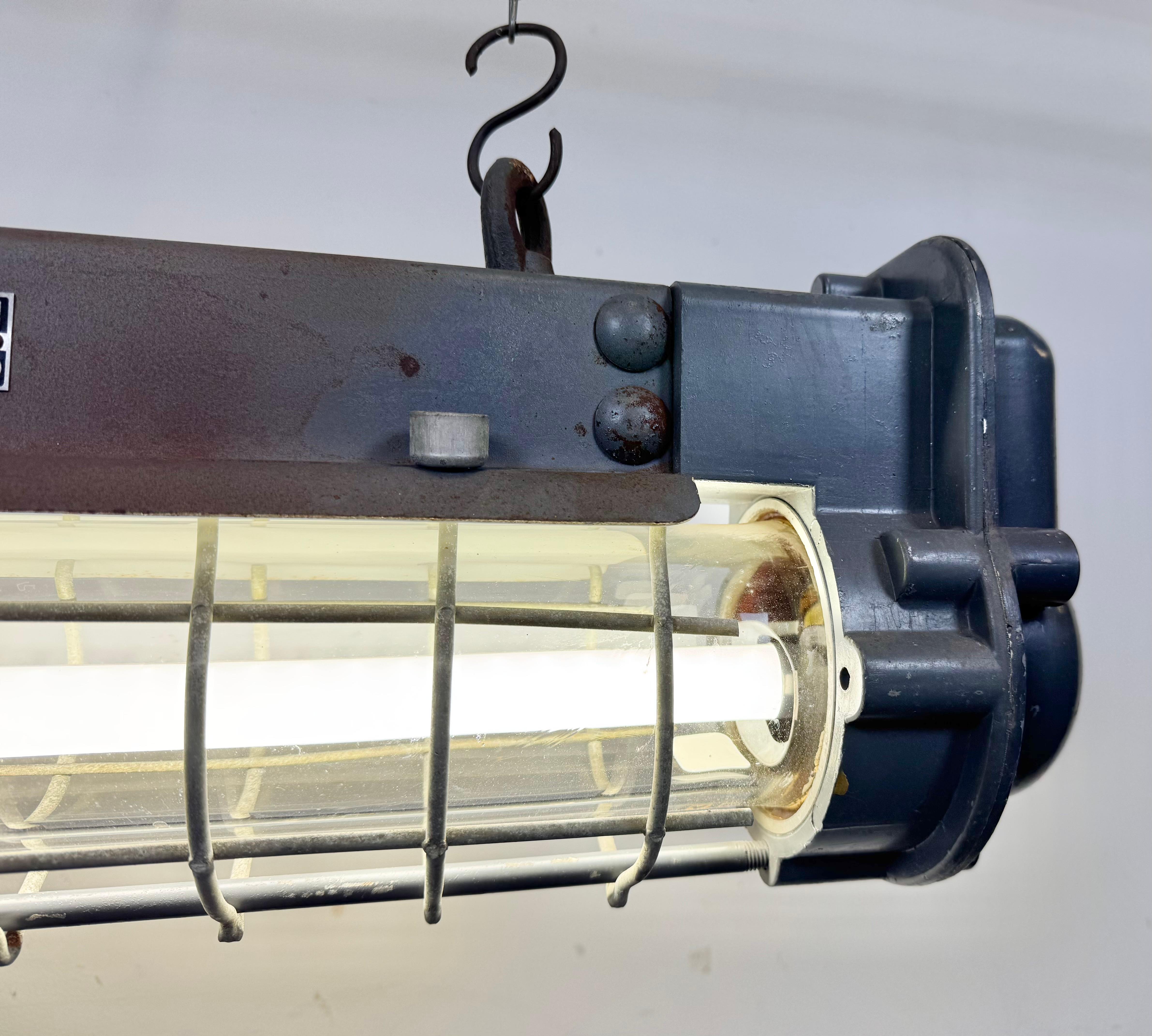 Grey Industrial Hanging Tube Light from Elektrosvit, 1970s For Sale 7