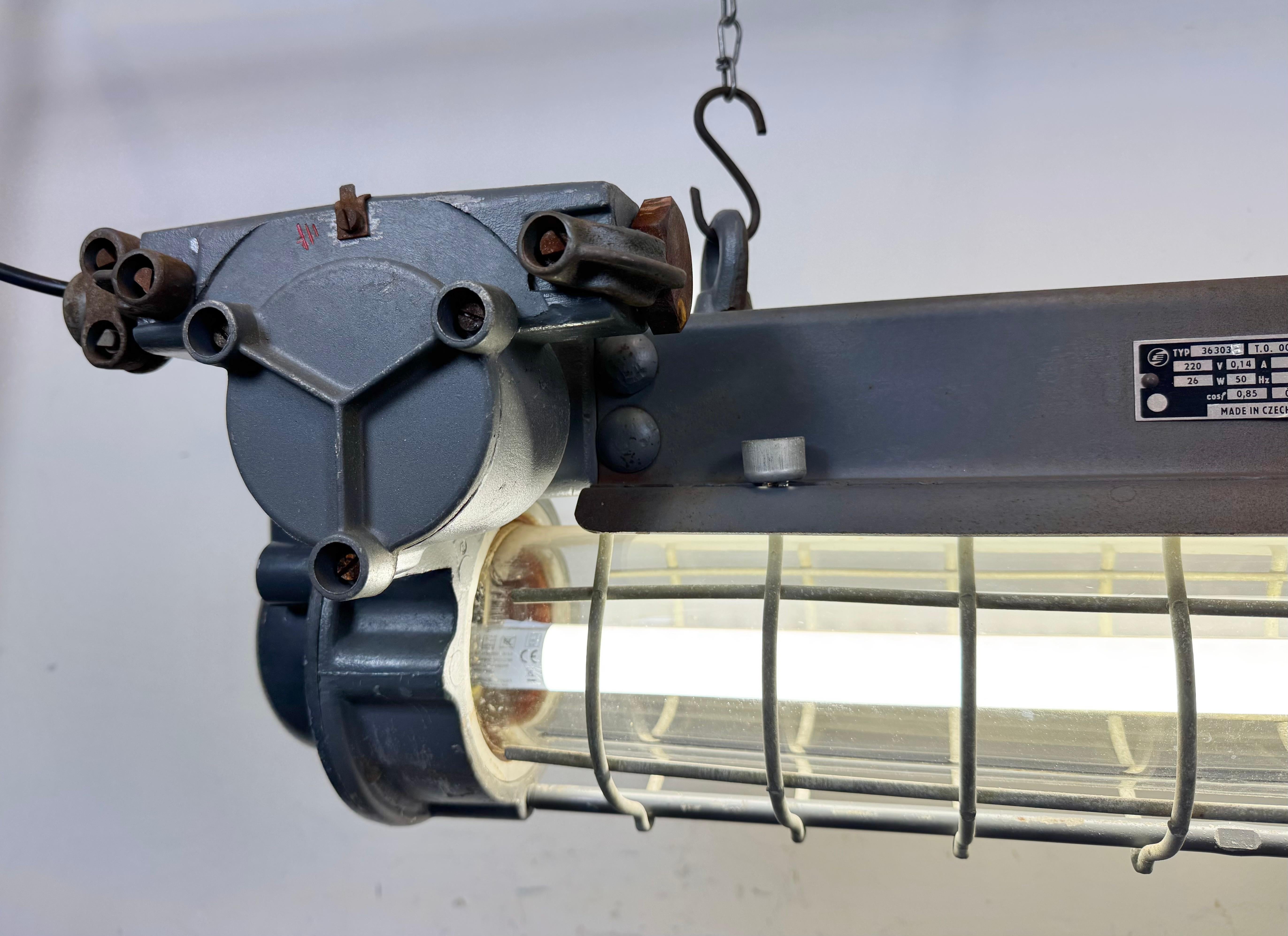 Grey Industrial Hanging Tube Light from Elektrosvit, 1970s For Sale 8