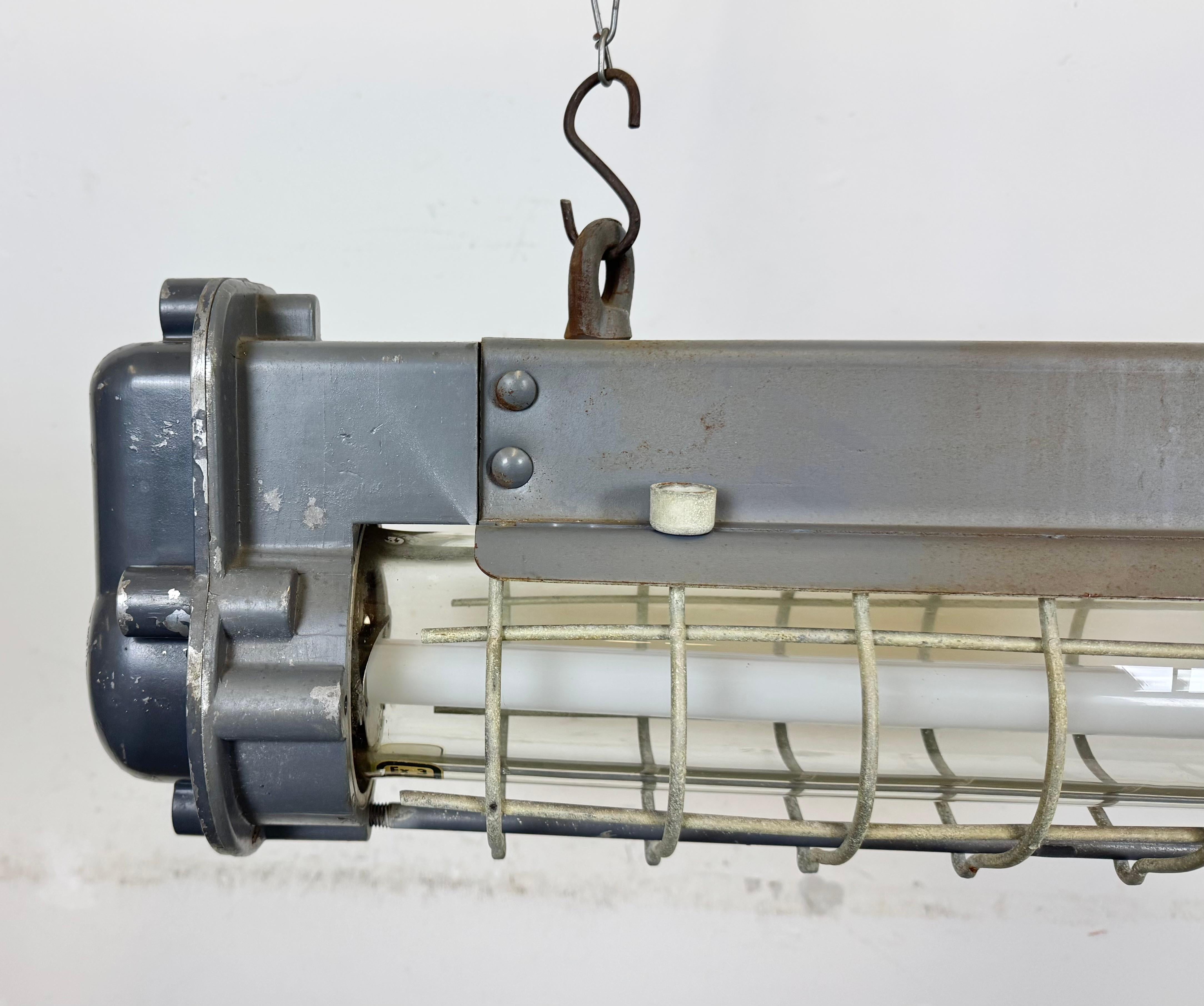 Grey Industrial Hanging Tube Light from Elektrosvit, 1970s For Sale 10