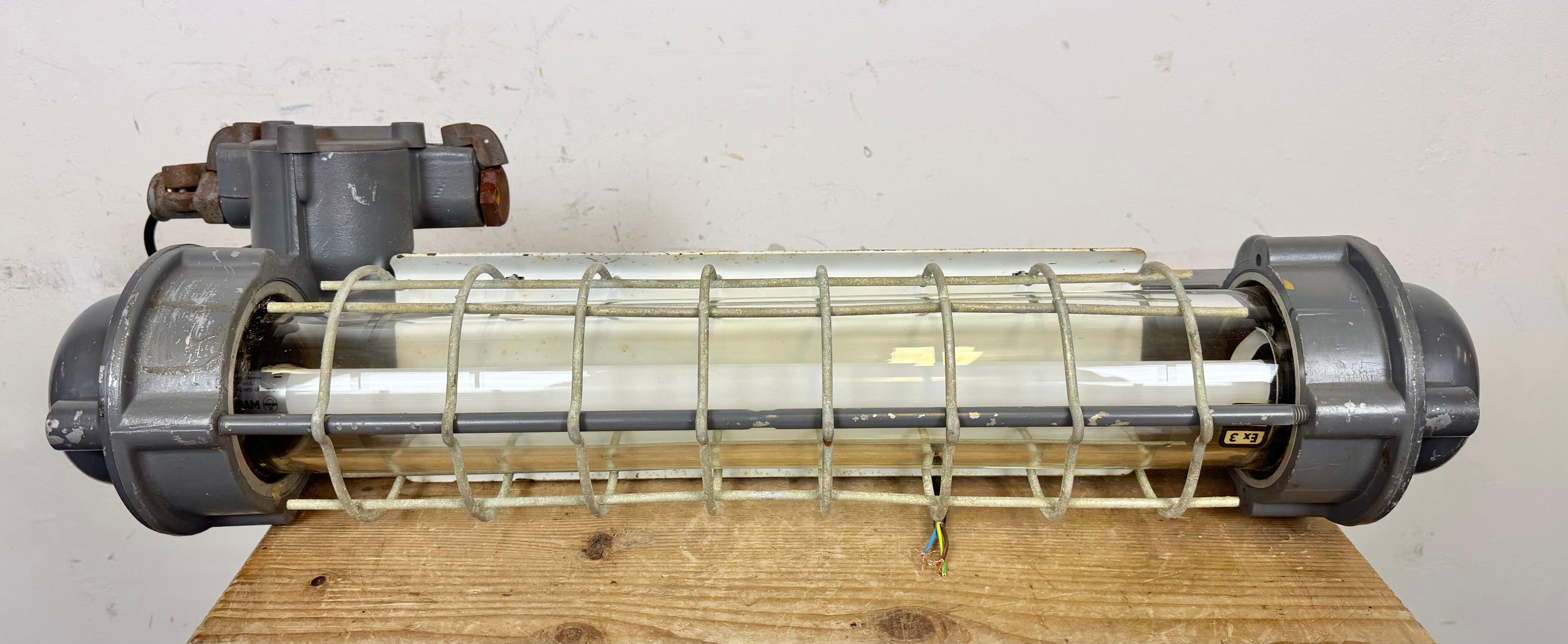 Grey Industrial Hanging Tube Light from Elektrosvit, 1970s For Sale 14