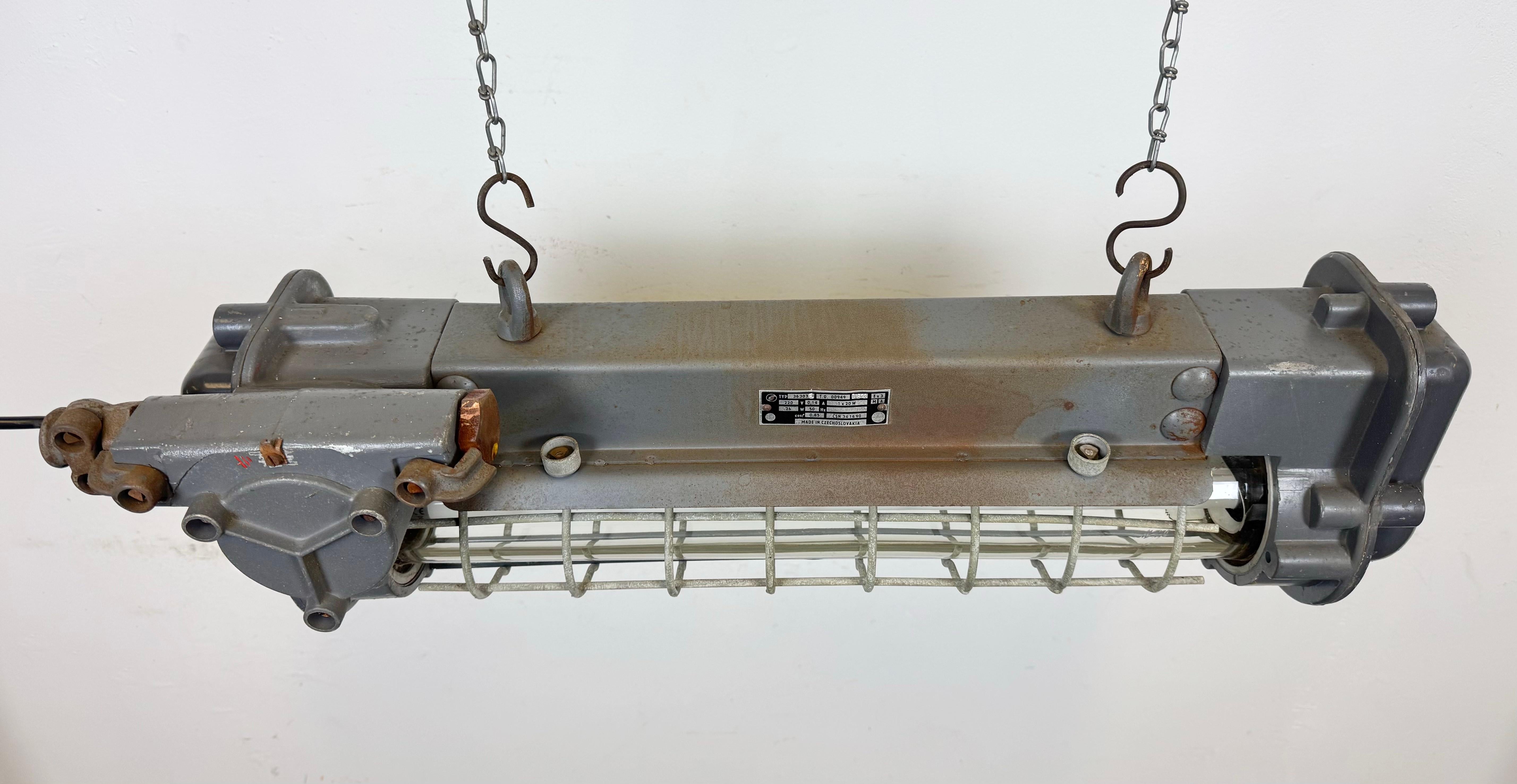 Czech Grey Industrial Hanging Tube Light from Elektrosvit, 1970s For Sale