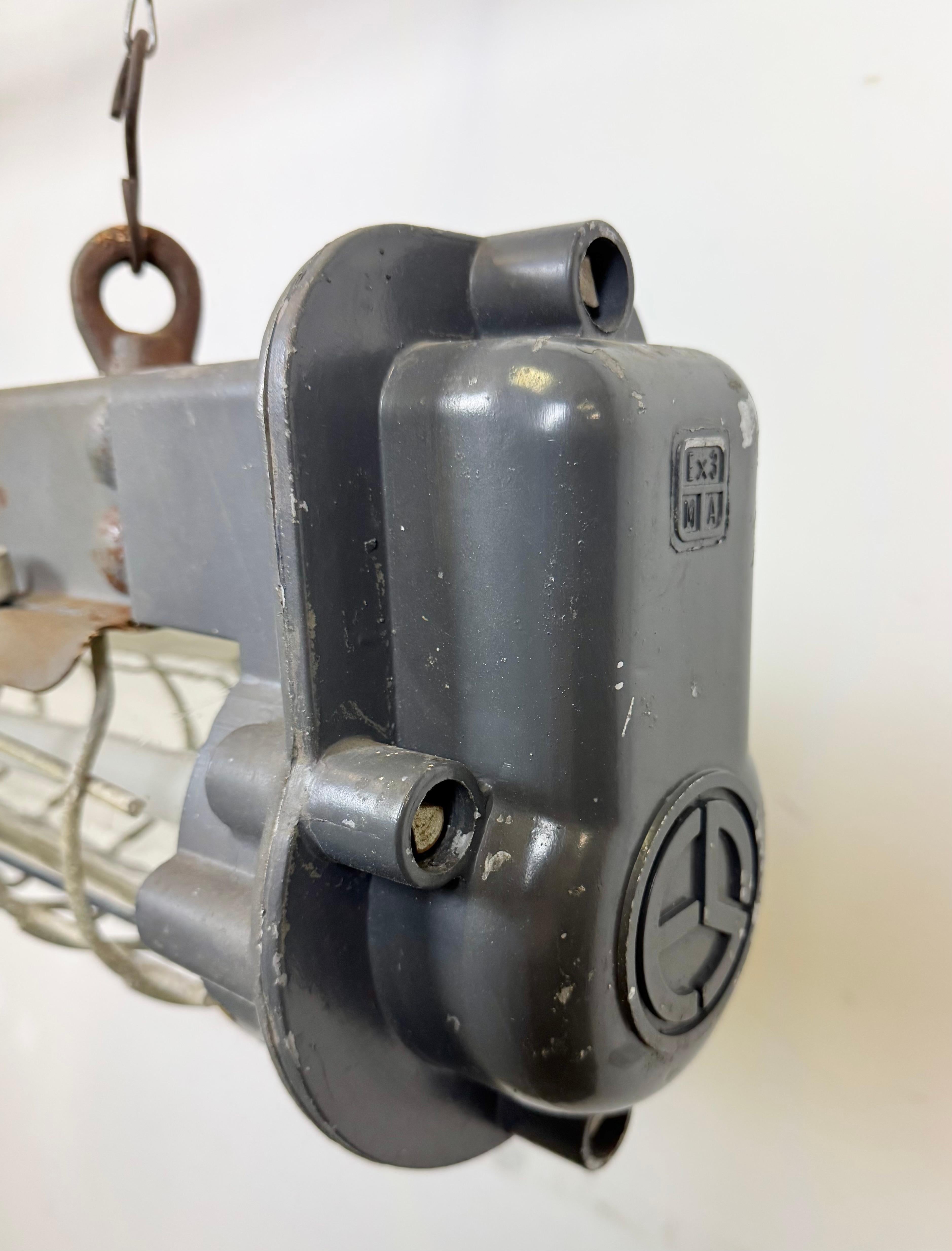 Grey Industrial Hanging Tube Light from Elektrosvit, 1970s In Good Condition For Sale In Kojetice, CZ