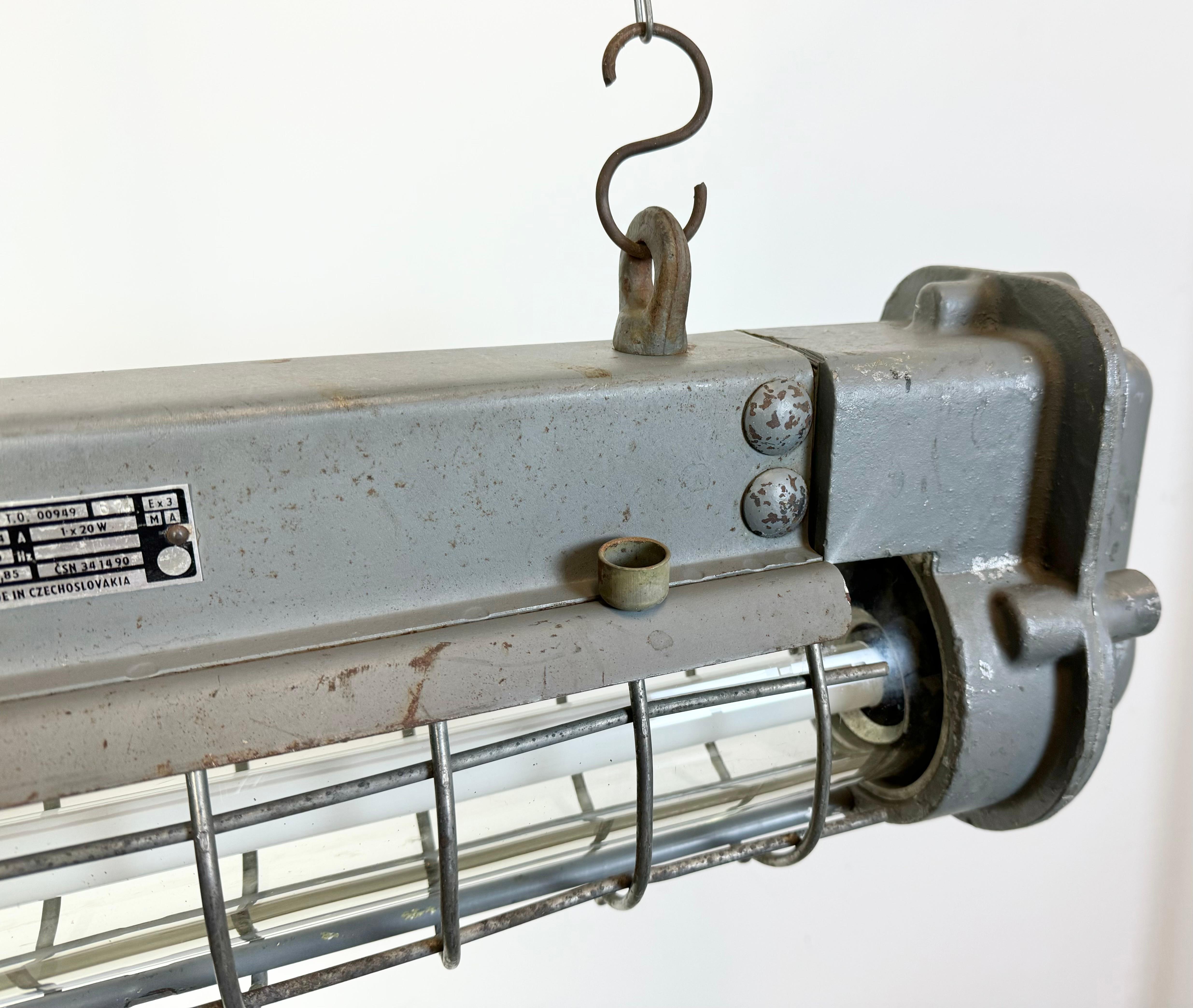 Grey Industrial Hanging Tube Light from Elektrosvit, 1970s In Good Condition For Sale In Kojetice, CZ