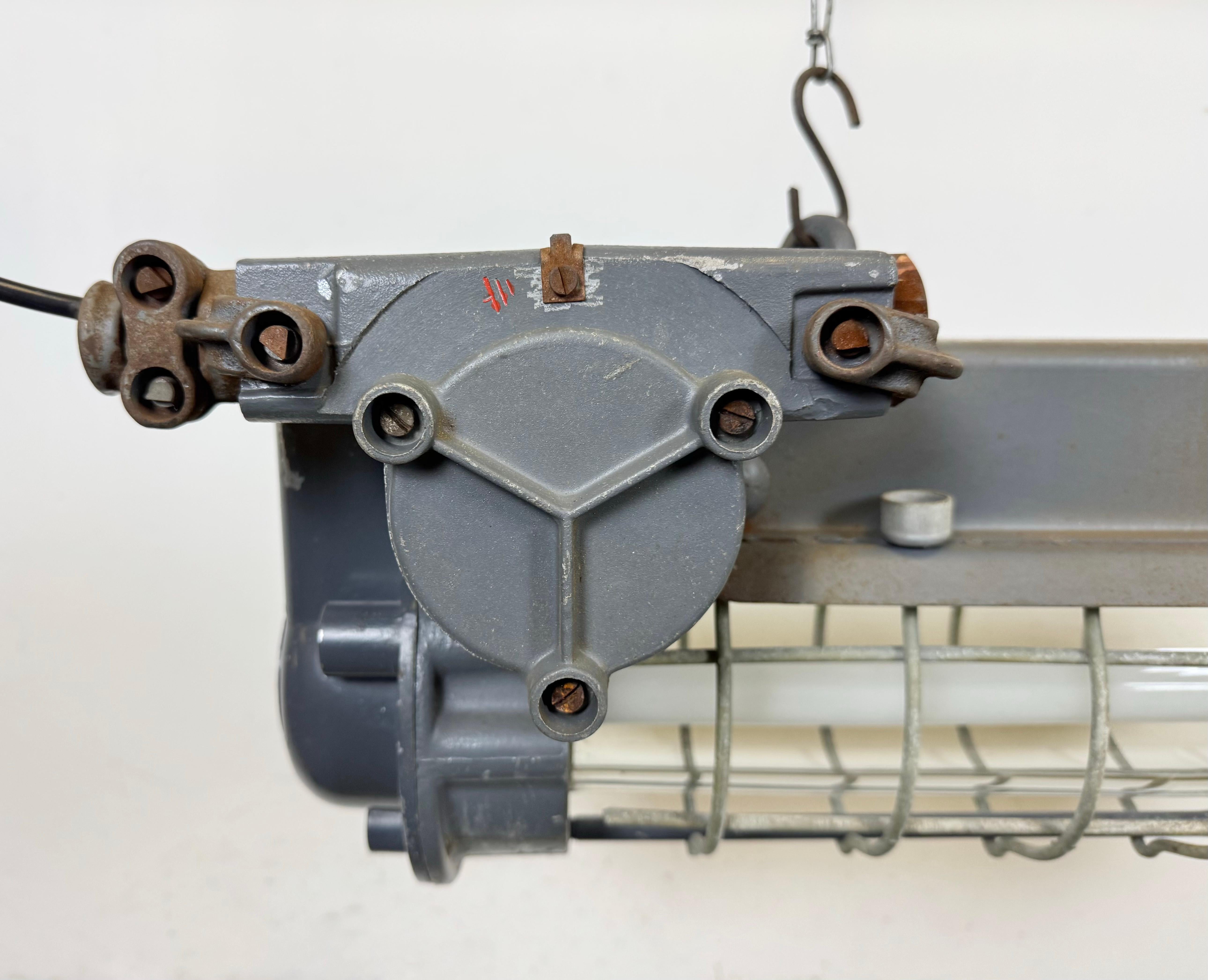 Aluminum Grey Industrial Hanging Tube Light from Elektrosvit, 1970s For Sale