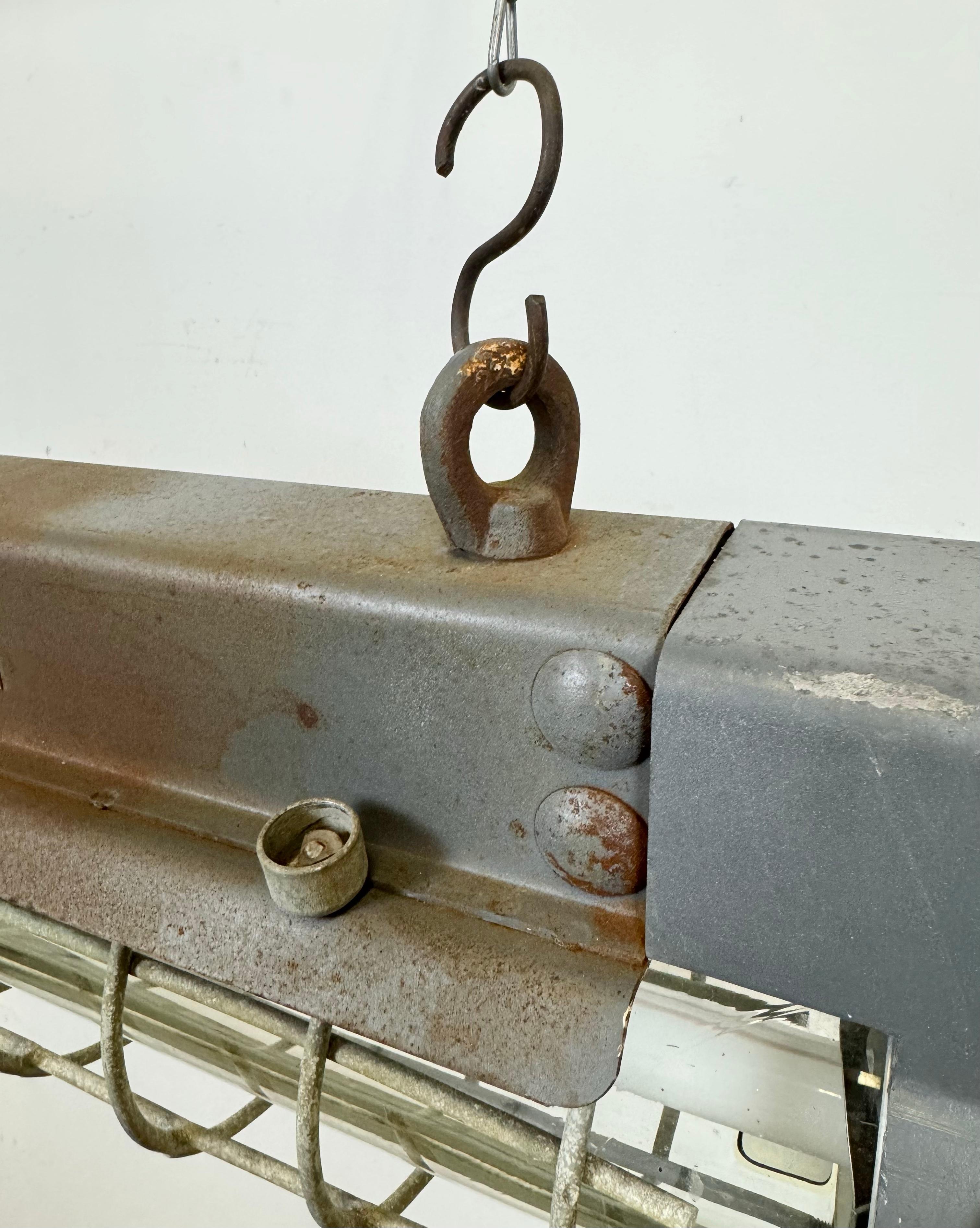 Grey Industrial Hanging Tube Light from Elektrosvit, 1970s For Sale 1